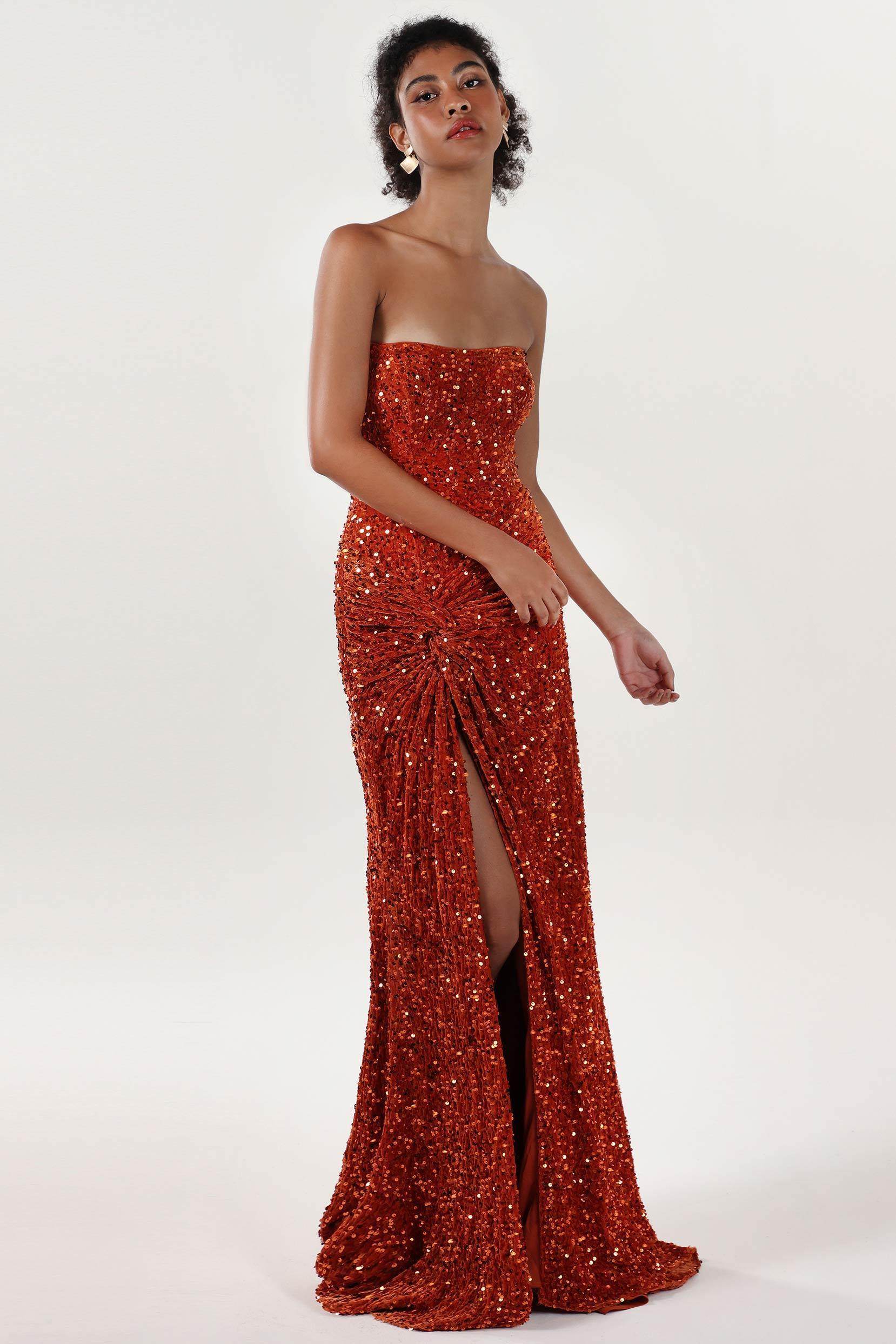 Sheath-Column Sweep-Brush Train Velvet Sequin Bridesmaid Dress CS0634BM