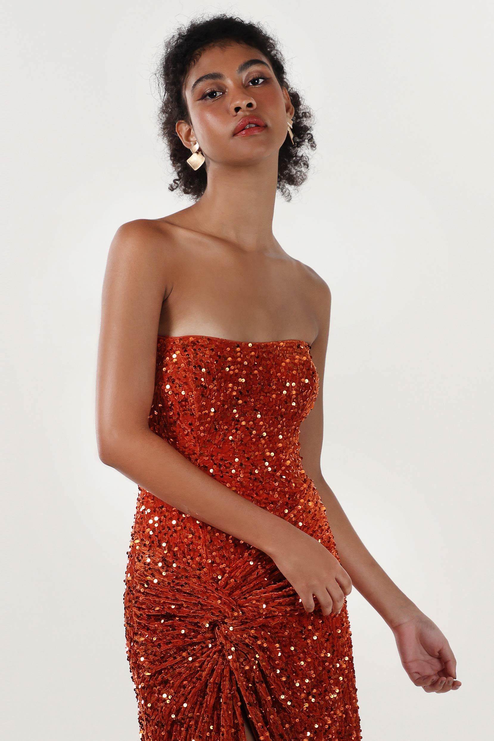 Sheath-Column Sweep-Brush Train Velvet Sequin Bridesmaid Dress CS0634BM
