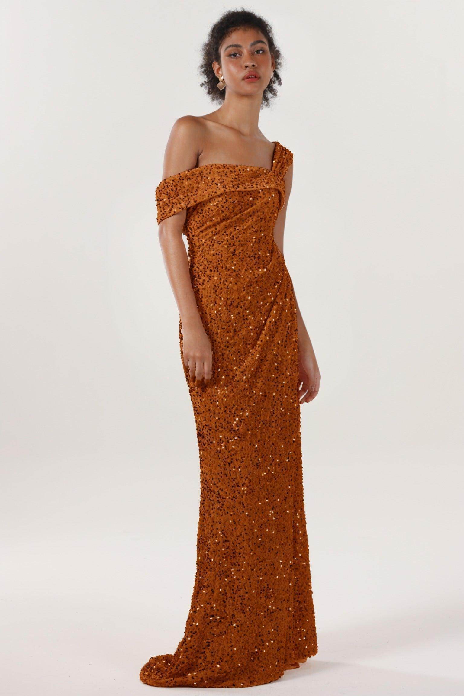Sheath-Column Sweep-Brush Train Velvet Sequin Bridesmaid Dress CS0635BM