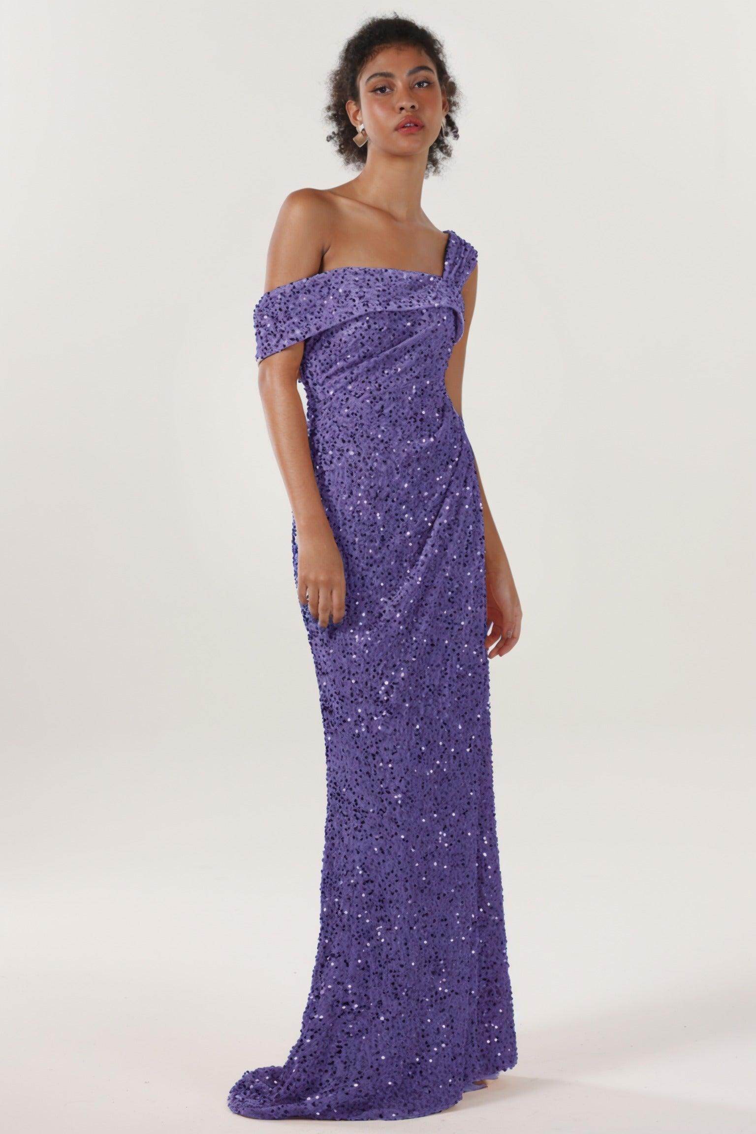 Sheath-Column Sweep-Brush Train Velvet Sequin Bridesmaid Dress CS0635BM