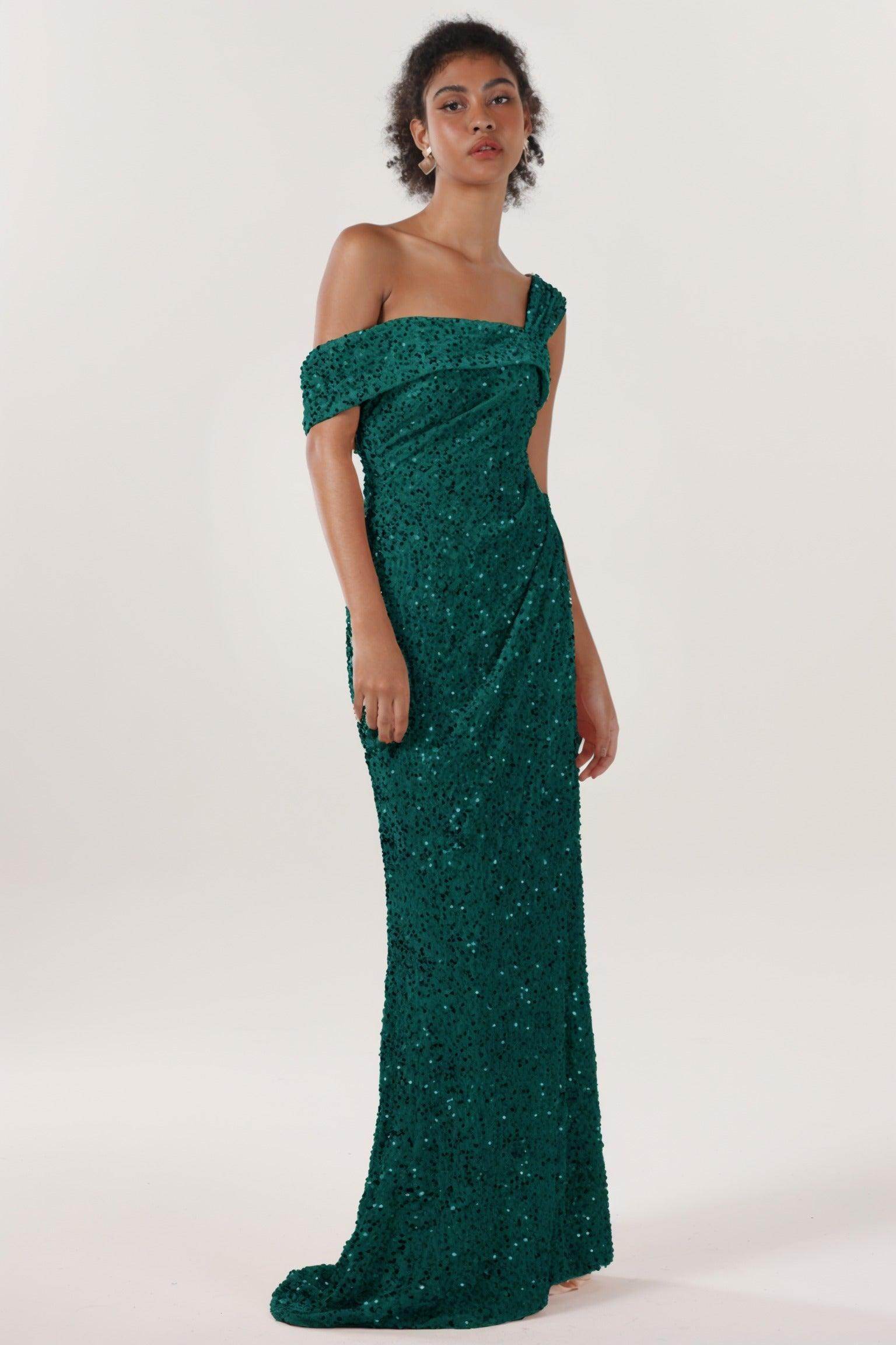 Sheath-Column Sweep-Brush Train Velvet Sequin Bridesmaid Dress CS0635BM