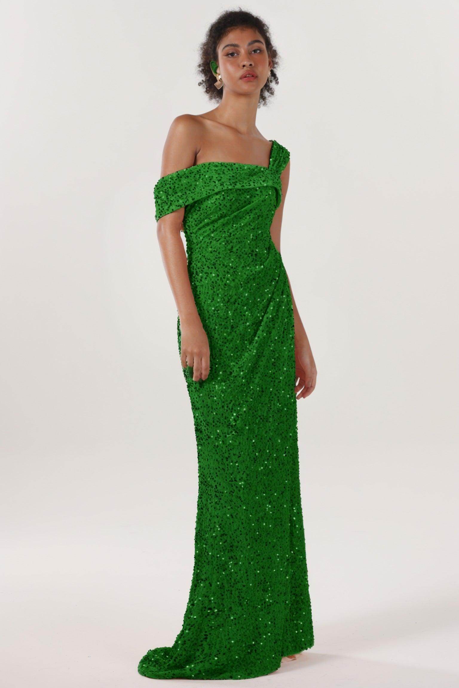 Sheath-Column Sweep-Brush Train Velvet Sequin Bridesmaid Dress CS0635BM