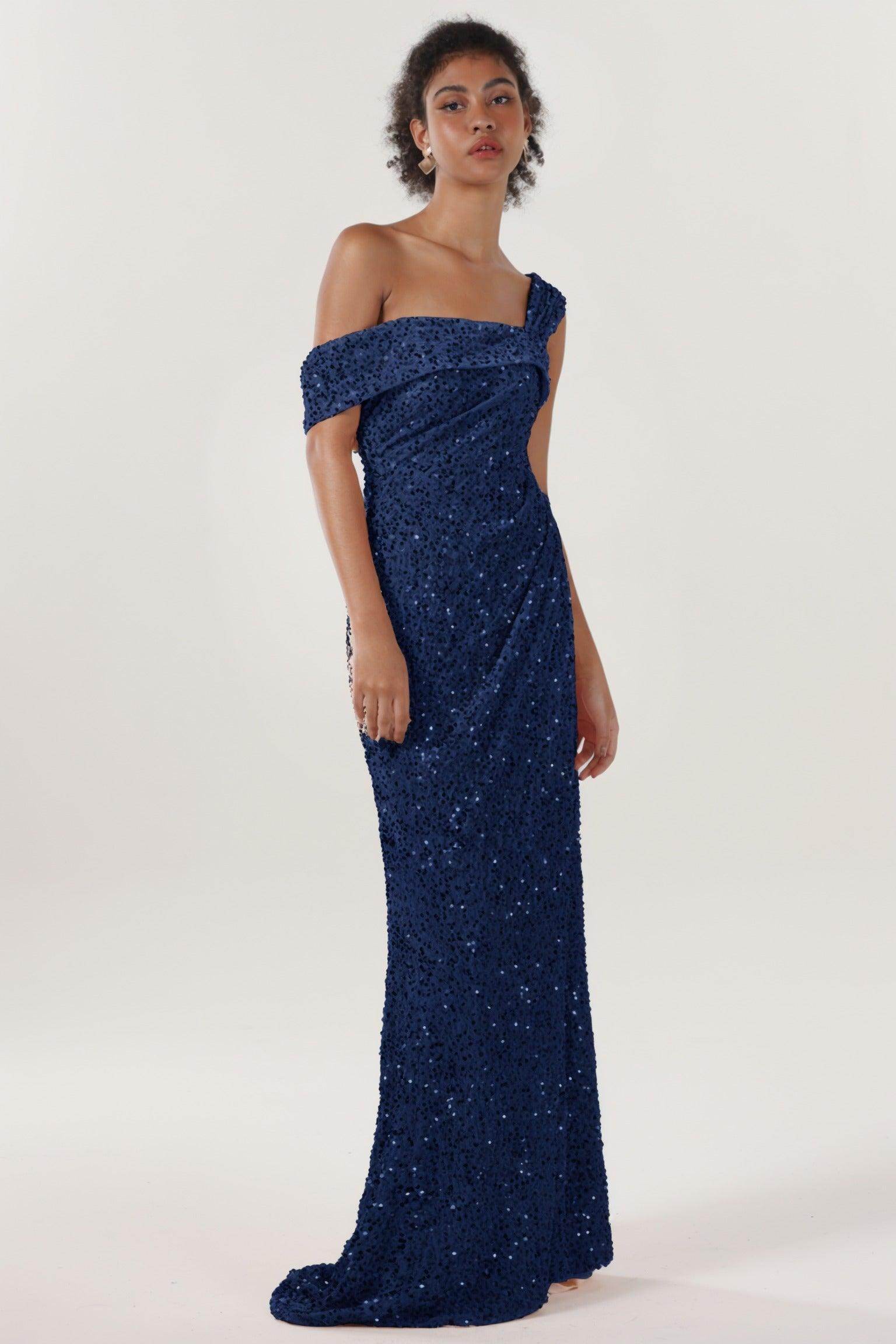 Sheath-Column Sweep-Brush Train Velvet Sequin Bridesmaid Dress CS0635BM