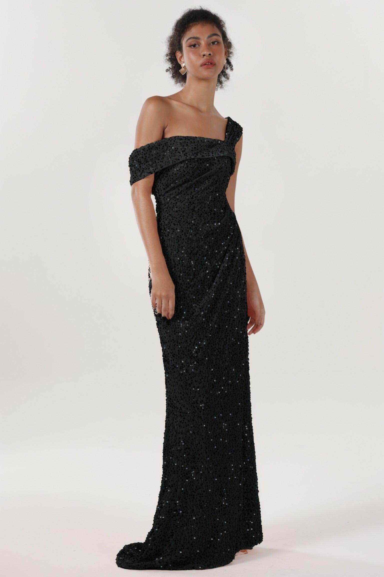 Sheath-Column Sweep-Brush Train Velvet Sequin Bridesmaid Dress CS0635BM