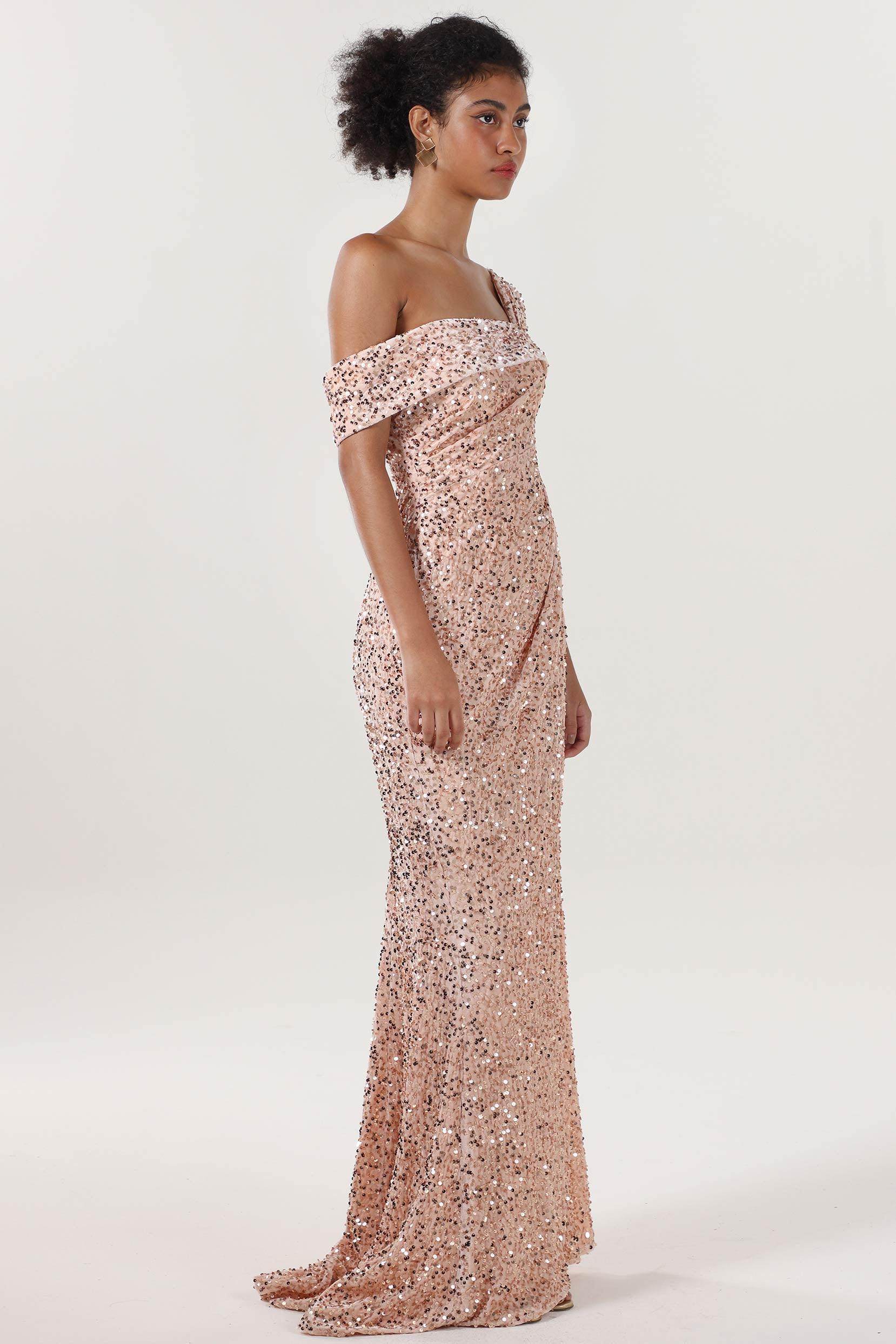 Sheath-Column Sweep-Brush Train Velvet Sequin Bridesmaid Dress CS0635BM