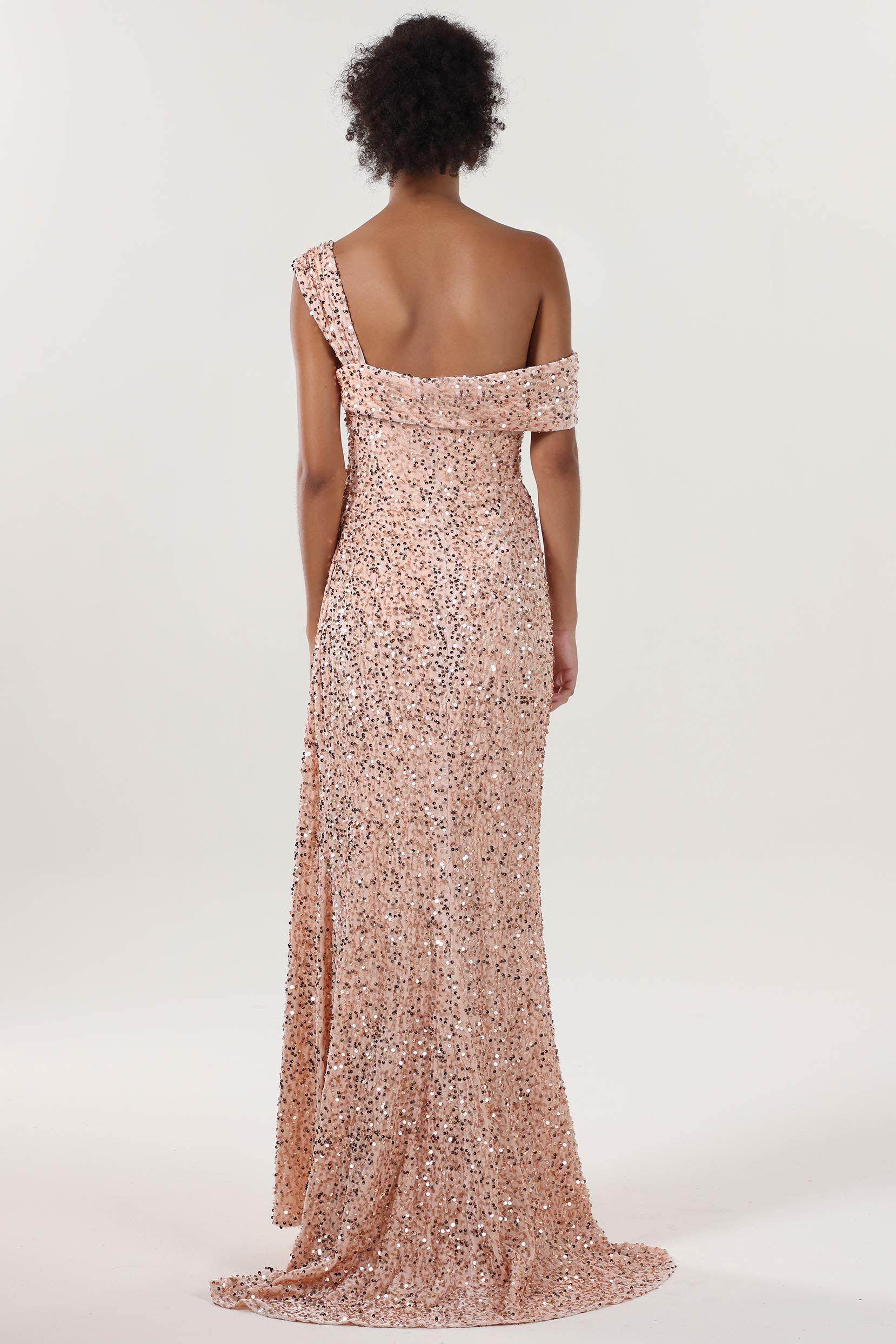 Sheath-Column Sweep-Brush Train Velvet Sequin Formal Dress CS0635
