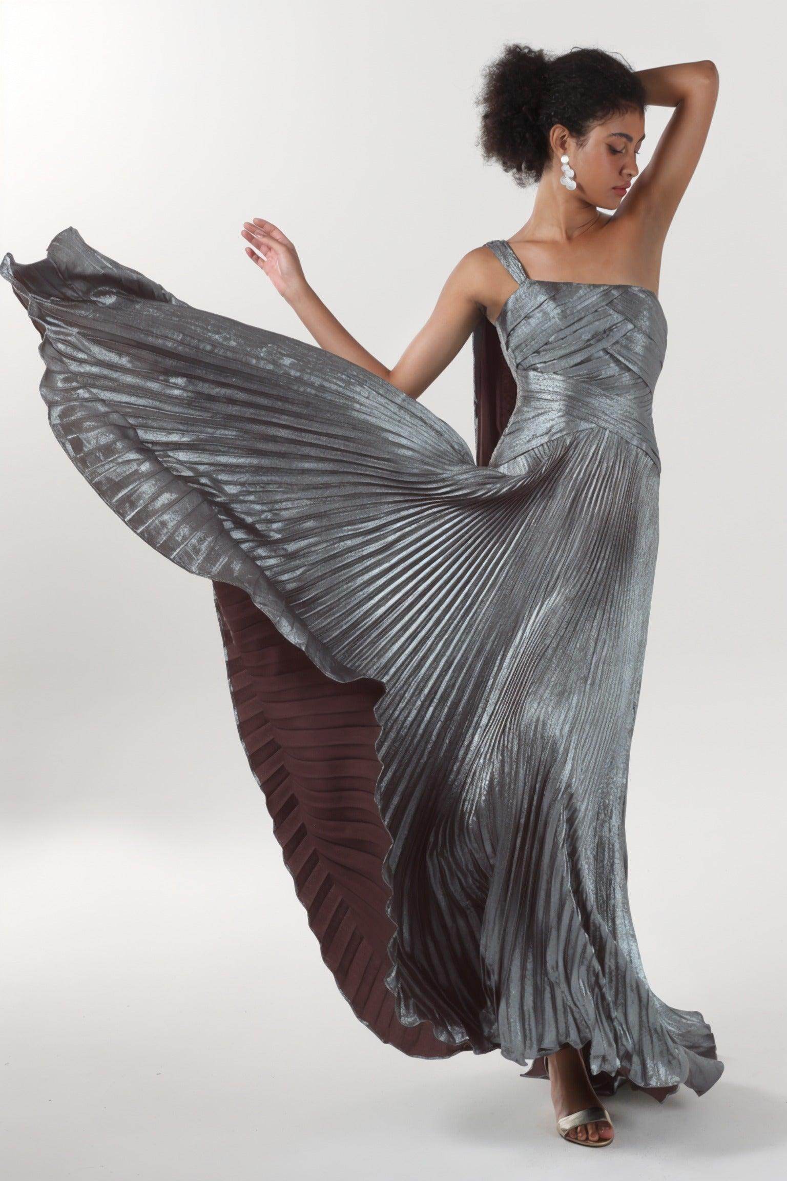 A-Line Maxi Metallic Formal Dress CS0643