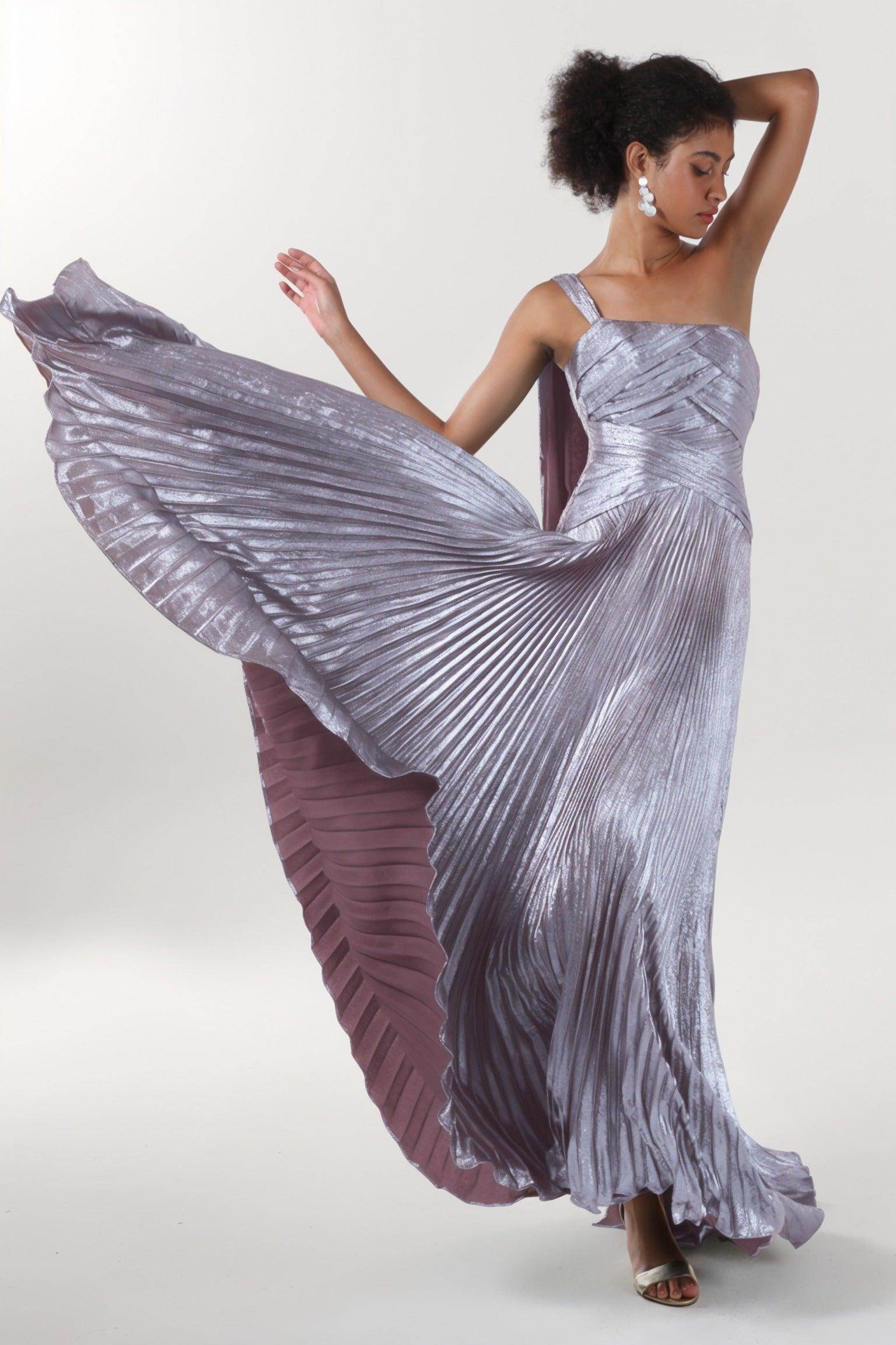 A-Line Maxi Metallic Formal Dress CS0643