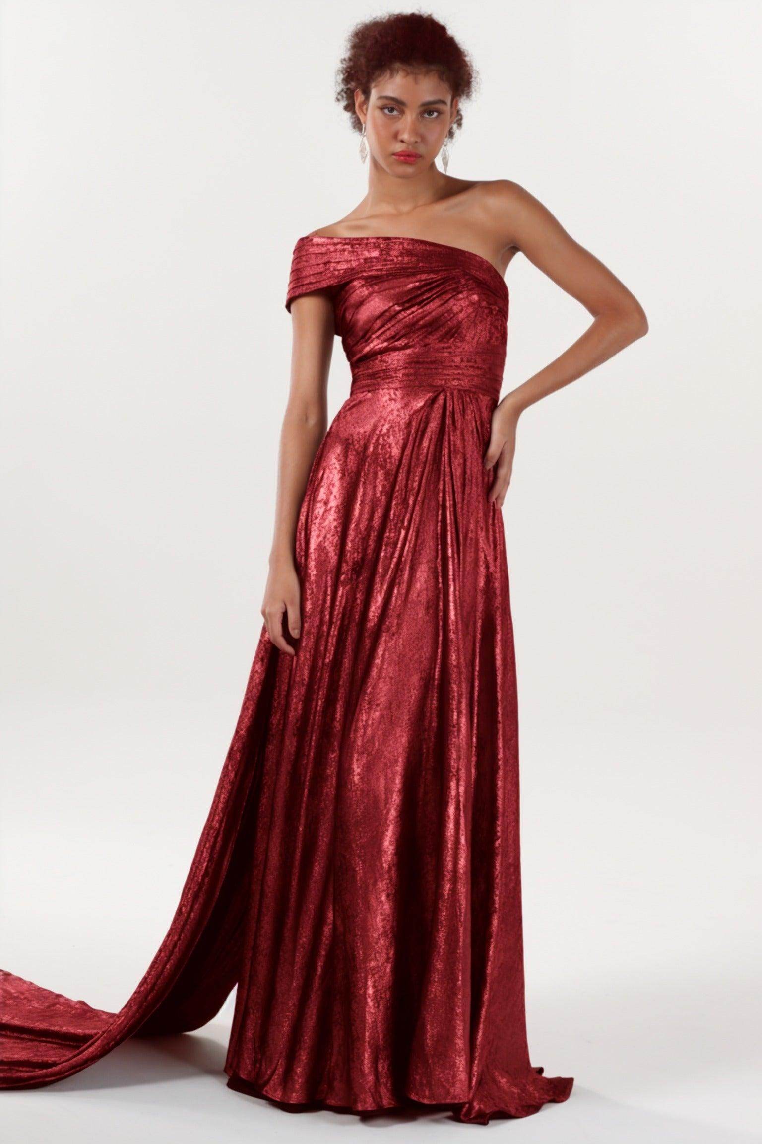 A-Line Maxi Metallic Formal Dress CS0653