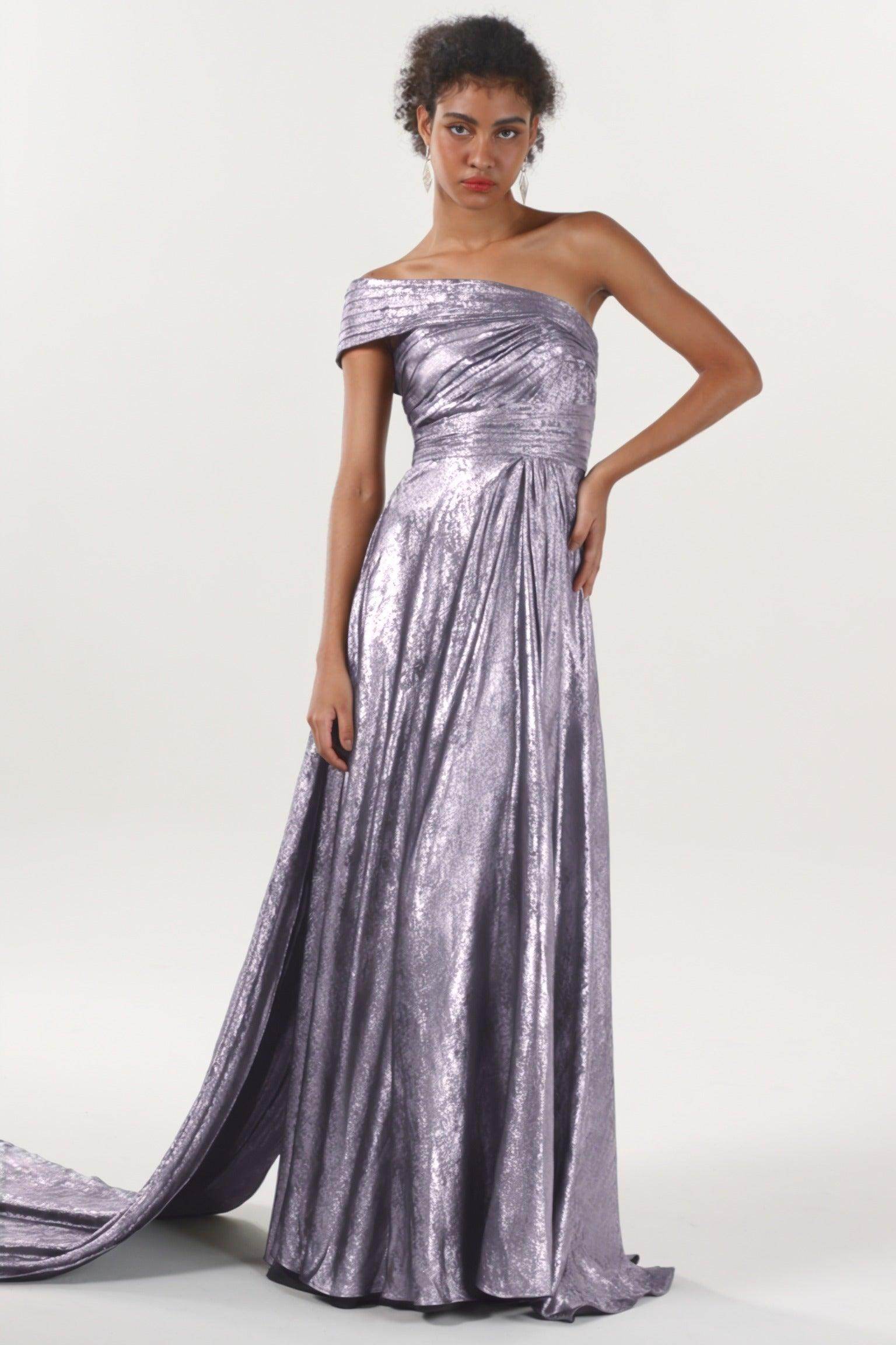 A-Line Maxi Metallic Formal Dress CS0653