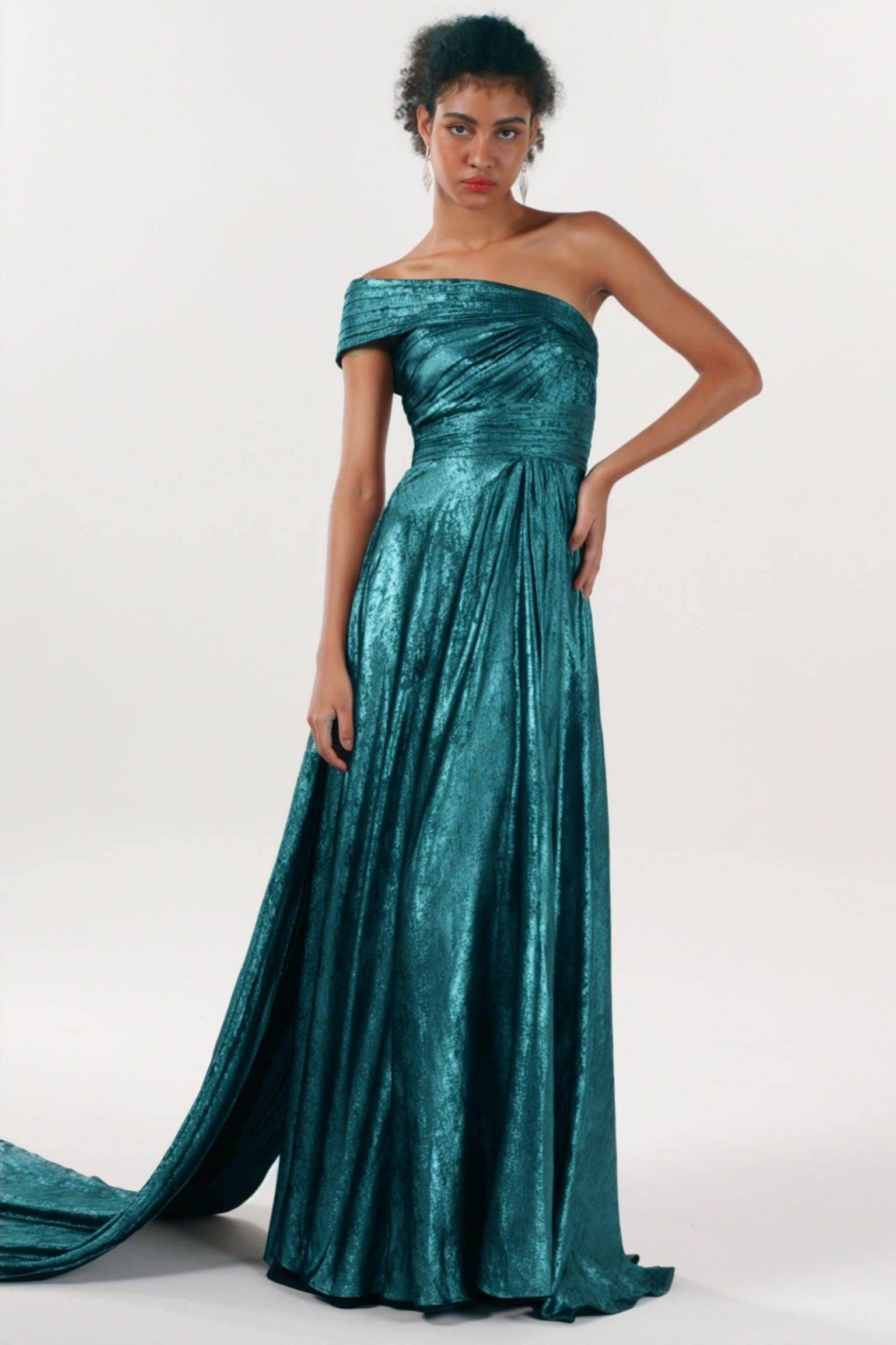 A-Line Maxi Metallic Formal Dress CS0653