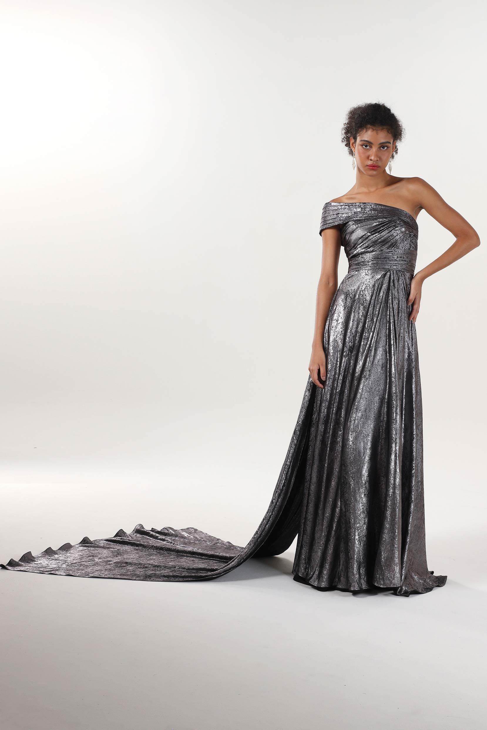 A-Line Maxi Metallic Formal Dress CS0653