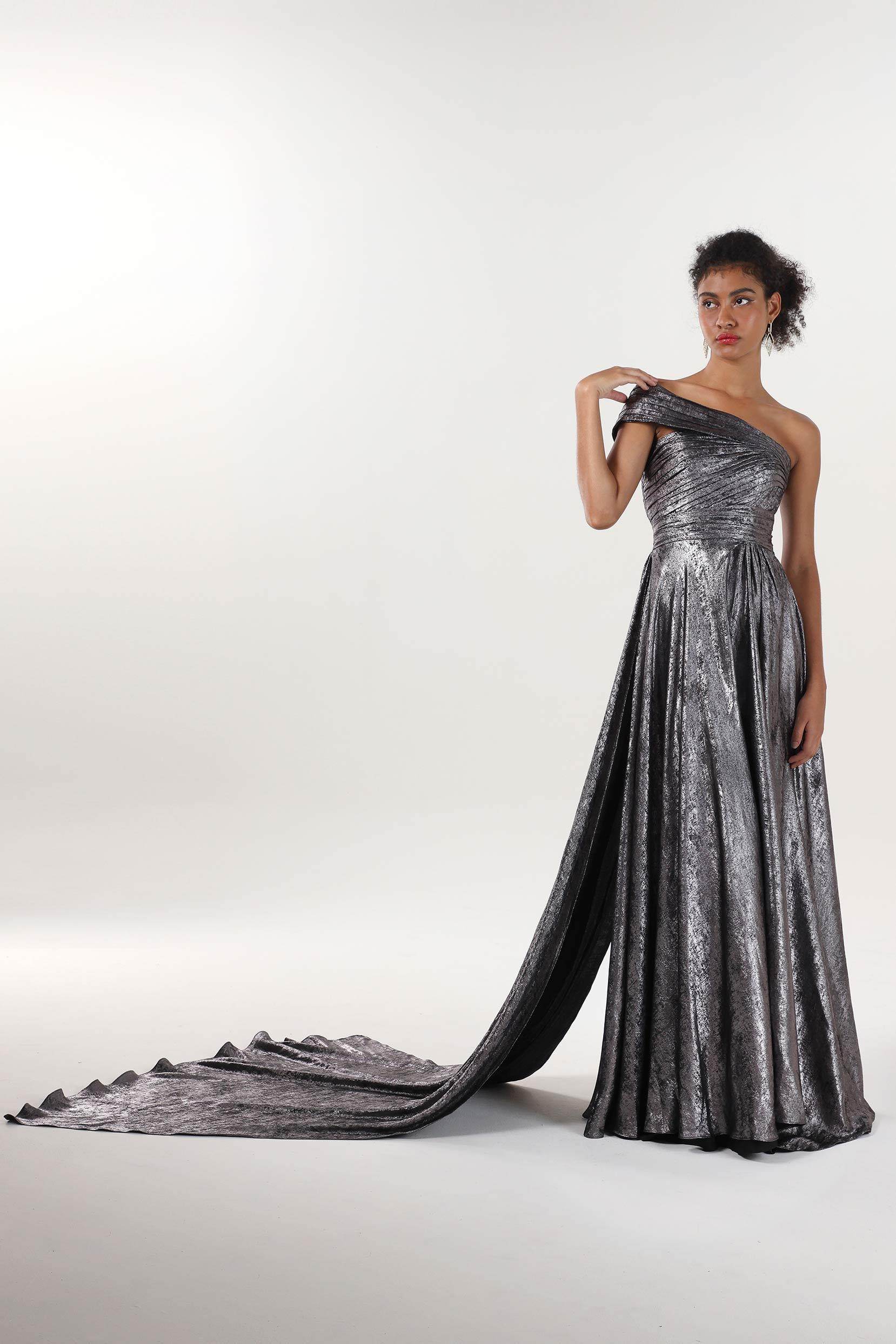 A-Line Maxi Metallic Formal Dress CS0653