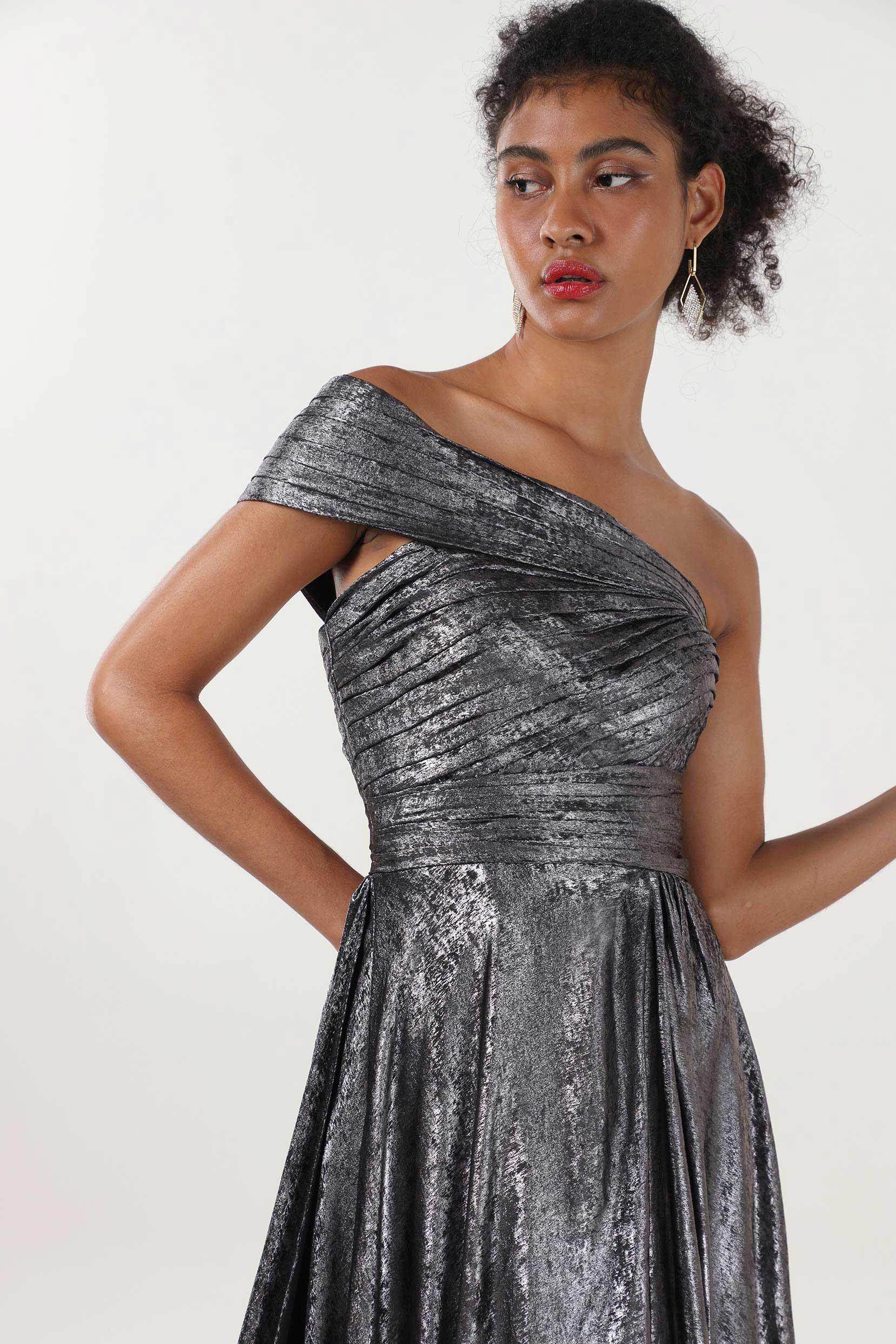A-Line Maxi Metallic Formal Dress CS0653