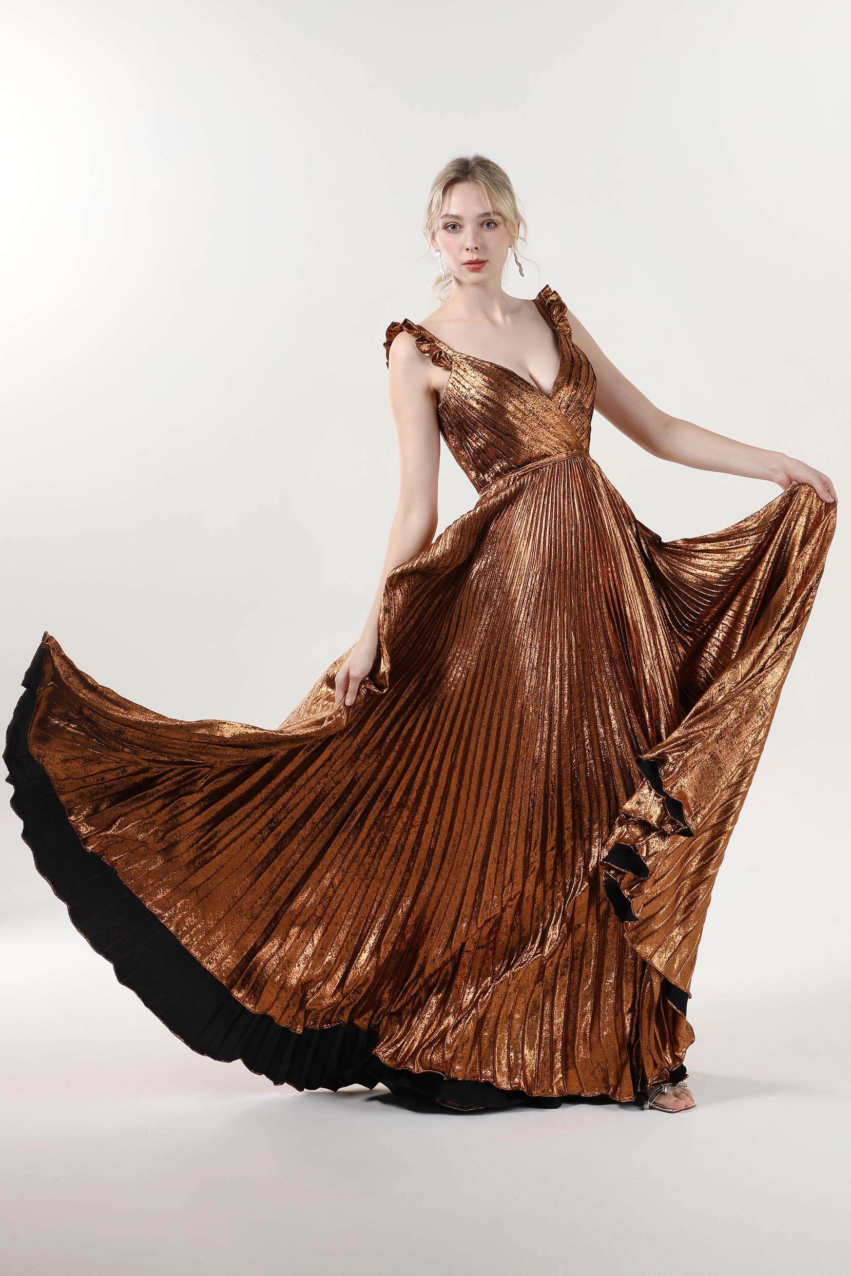 A-Line Maxi Metallic Formal Dress CS0655