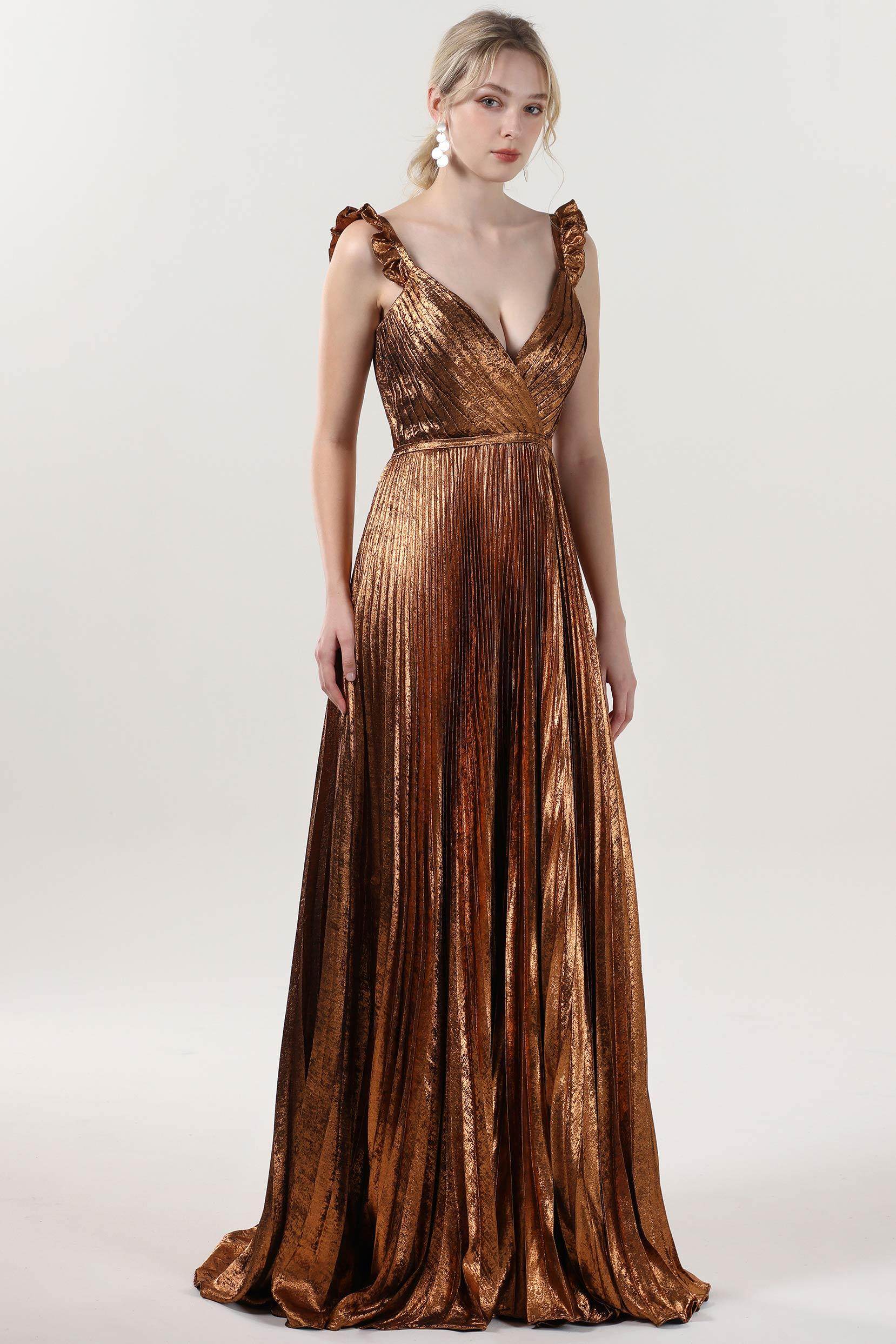 A-Line Maxi Metallic Formal Dress CS0655