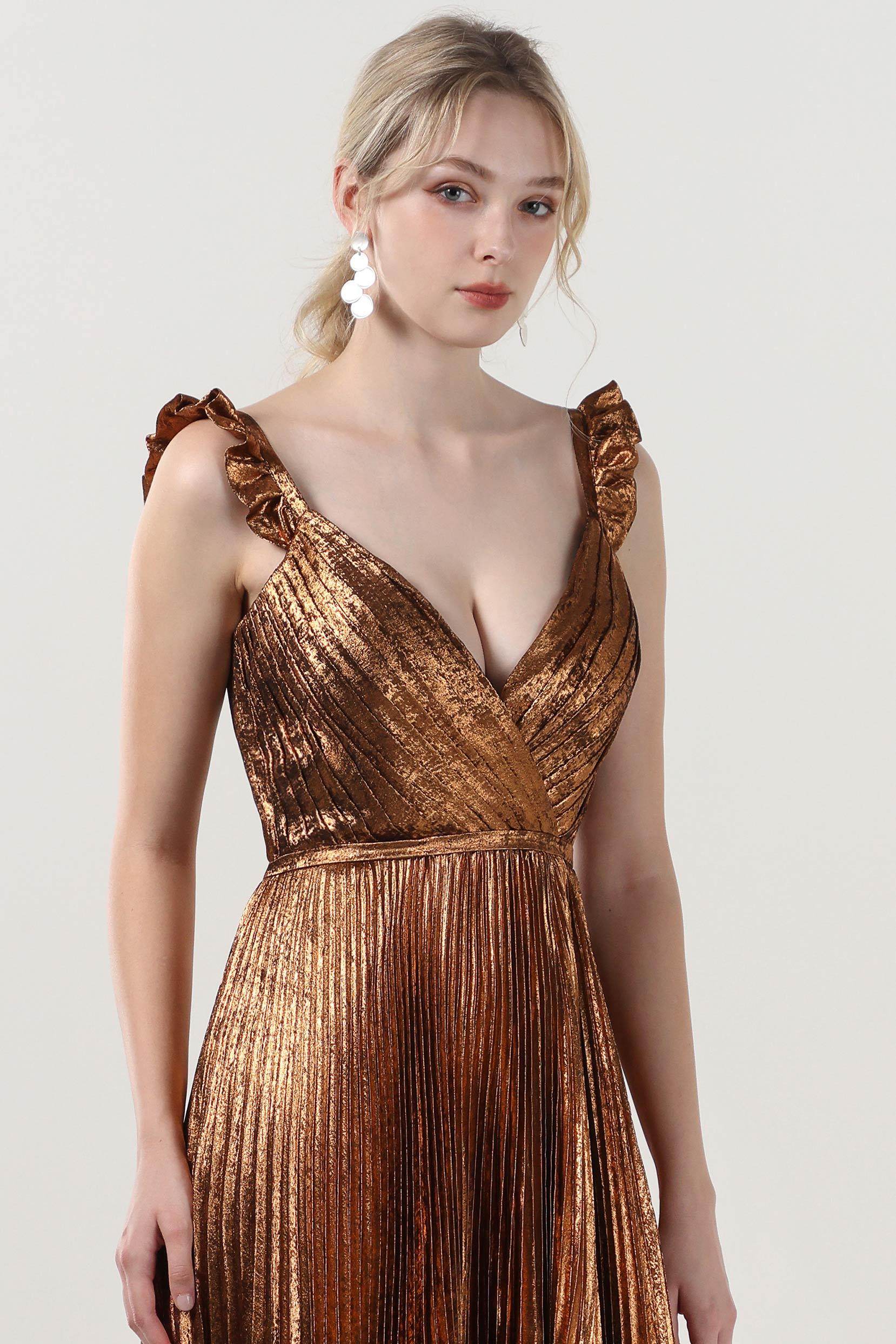 A-Line Maxi Metallic Formal Dress CS0655