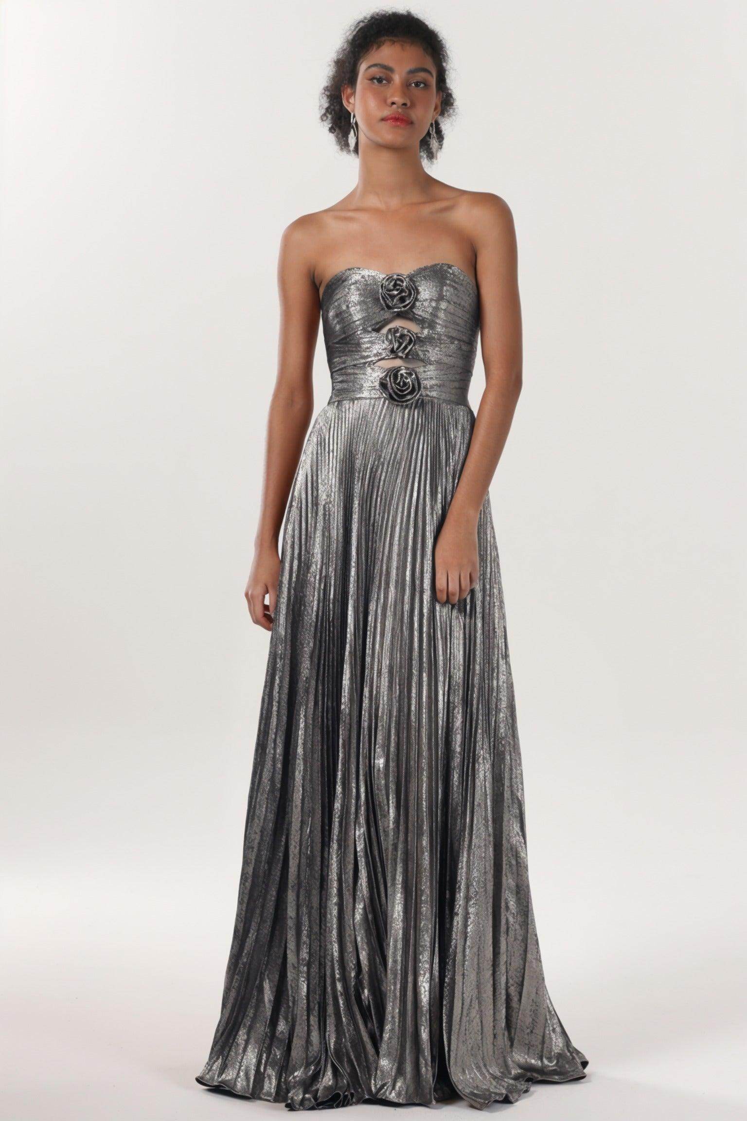 A-Line Maxi Metallic Formal Dress CS0656