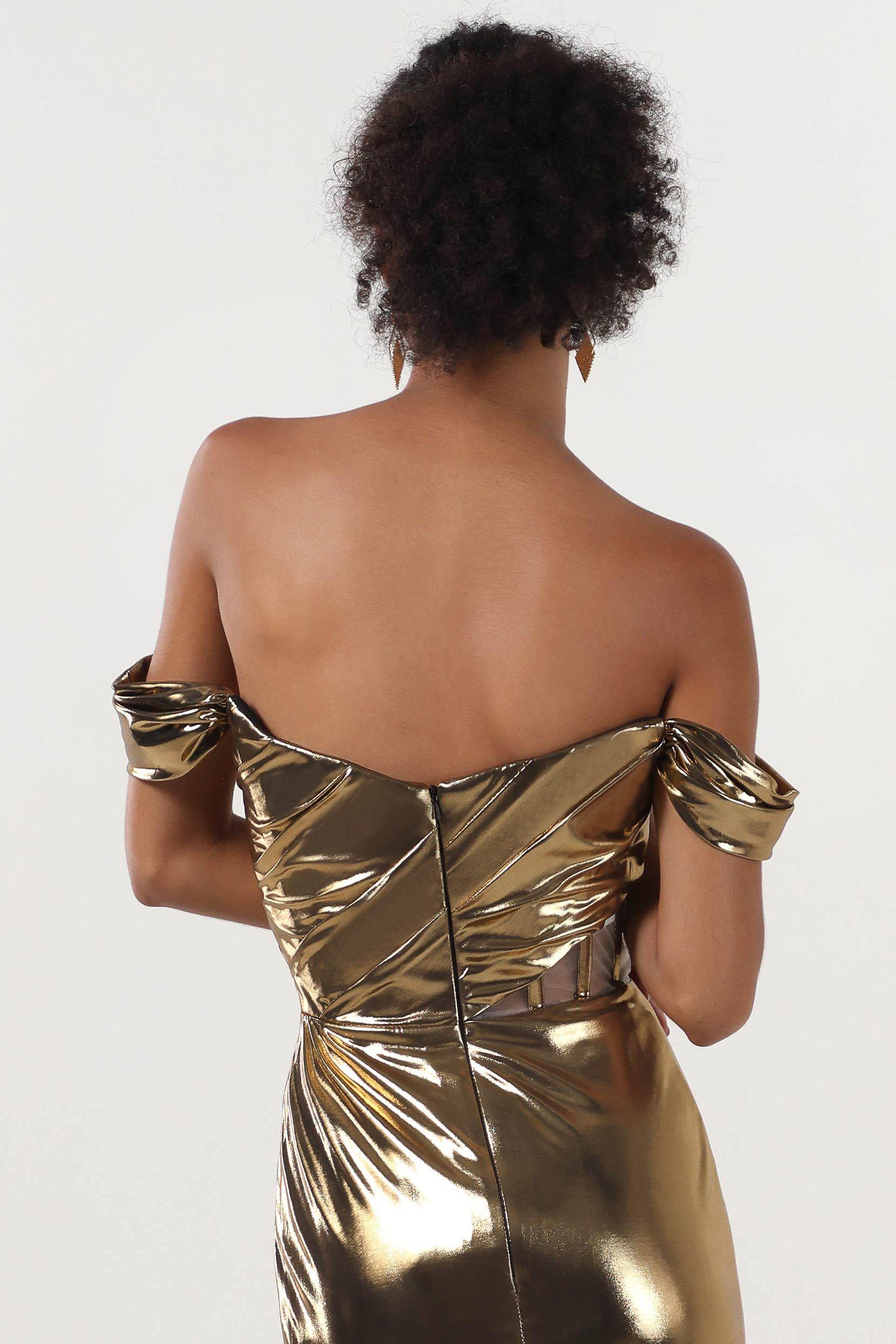 Sheath-Column Maxi Metallic Formal Dress CS0658