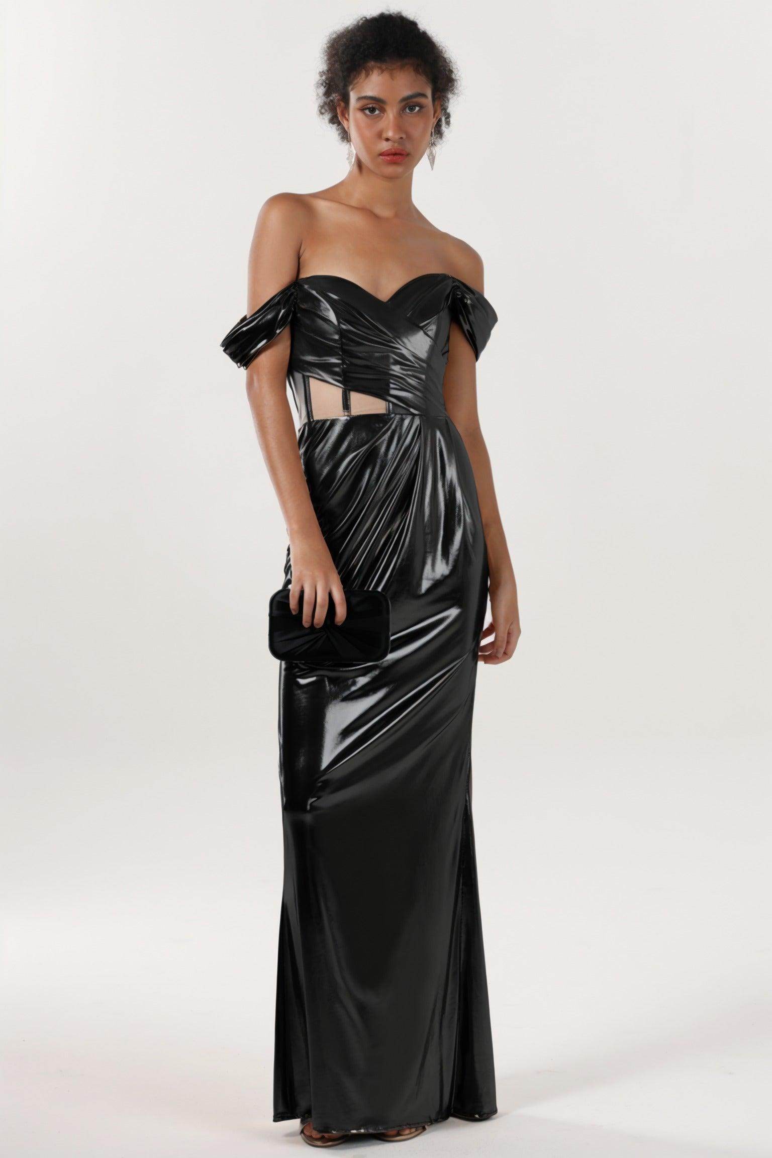 Sheath-Column Maxi Metallic Formal Dress CS0658