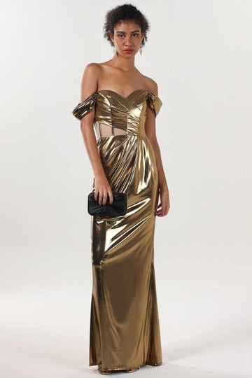 Sheath-Column Maxi Metallic Formal Dress CS0658