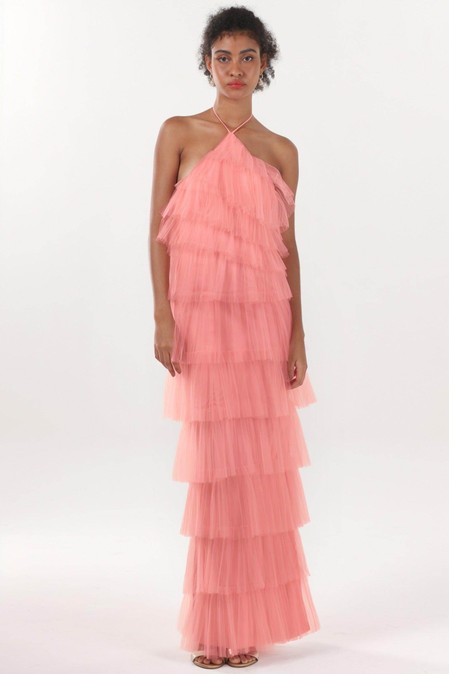Sheath-Column Maxi Tulle Formal Dress CS0659