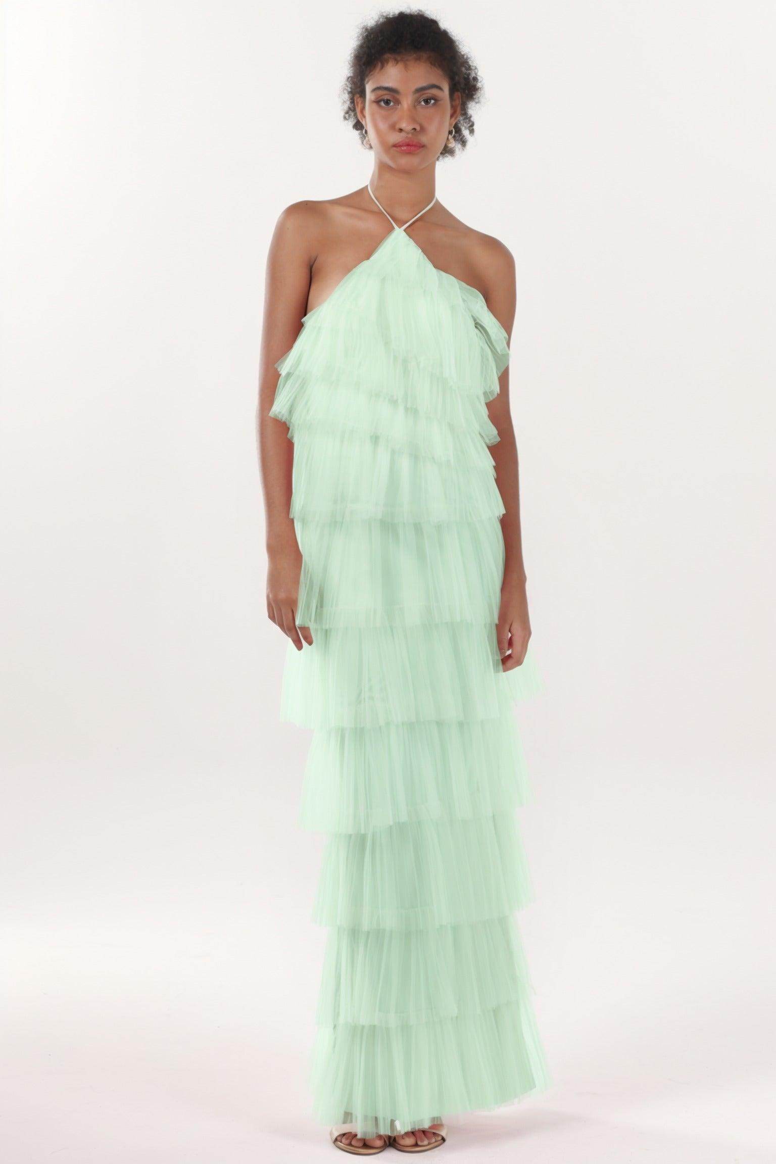 Sheath-Column Maxi Tulle Formal Dress CS0659