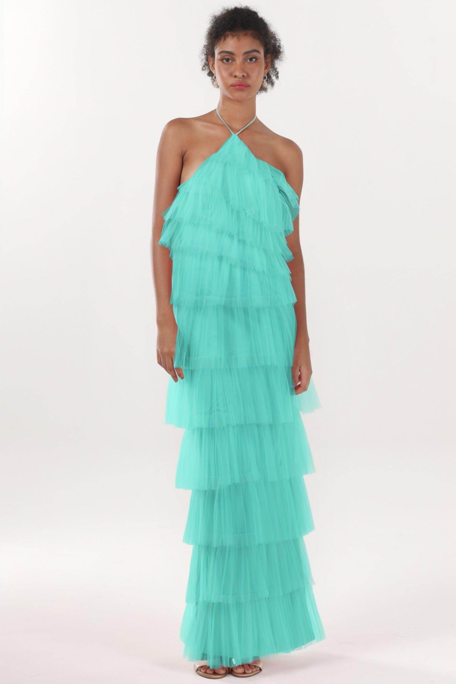 Sheath-Column Maxi Tulle Formal Dress CS0659