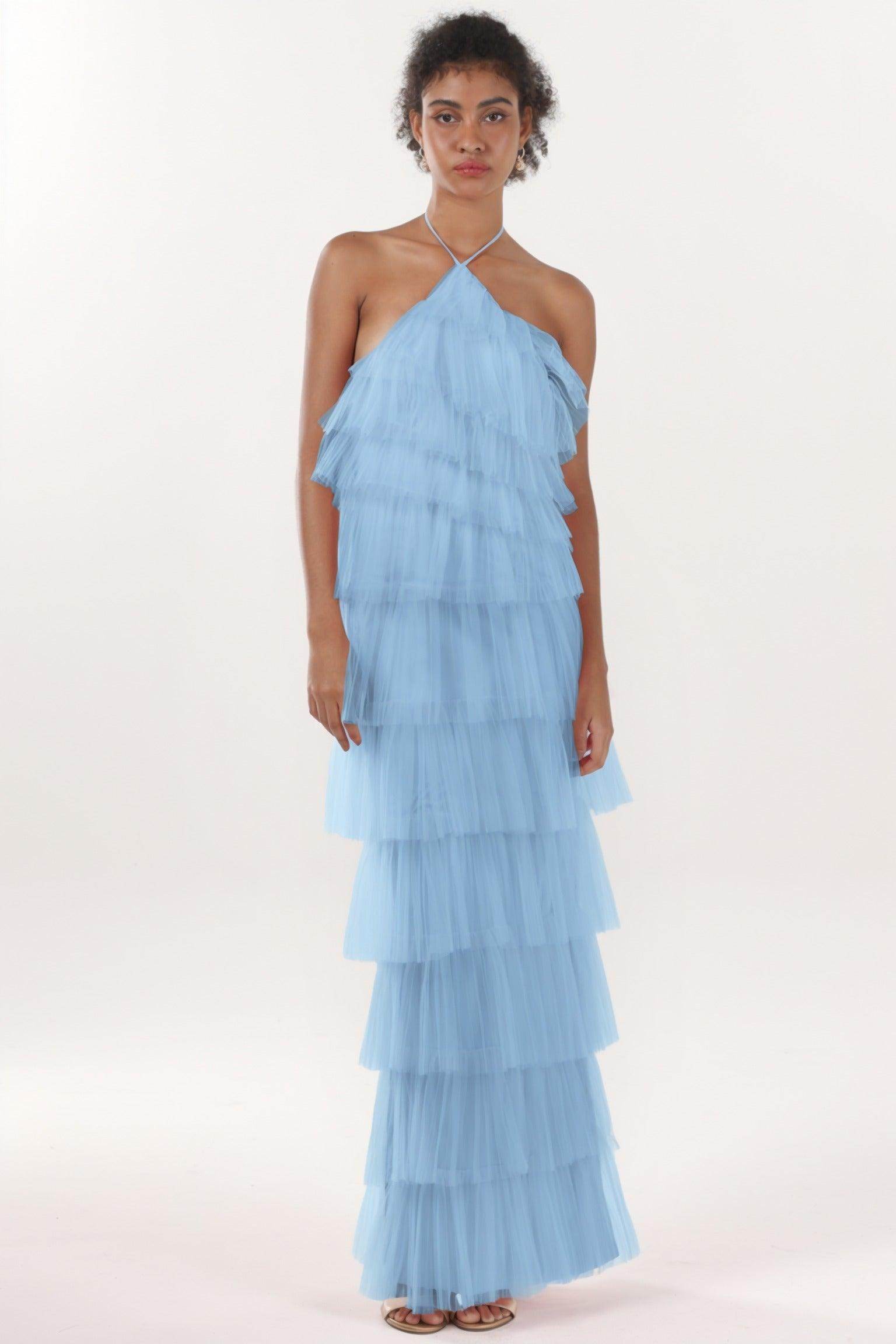 Sheath-Column Maxi Tulle Formal Dress CS0659