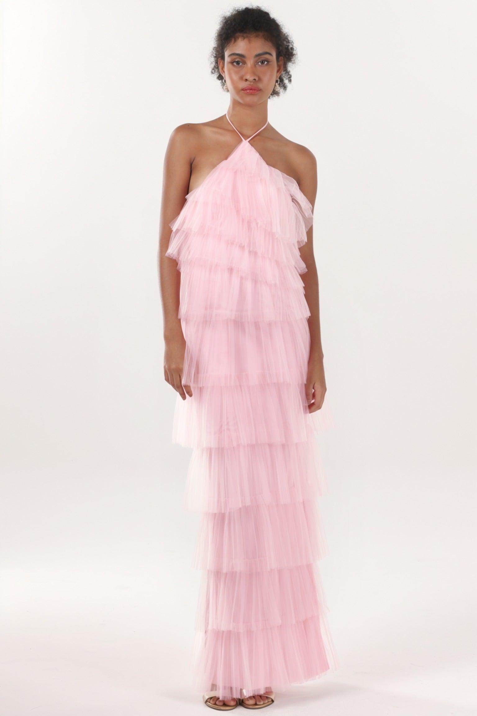 Sheath-Column Maxi Tulle Formal Dress CS0659