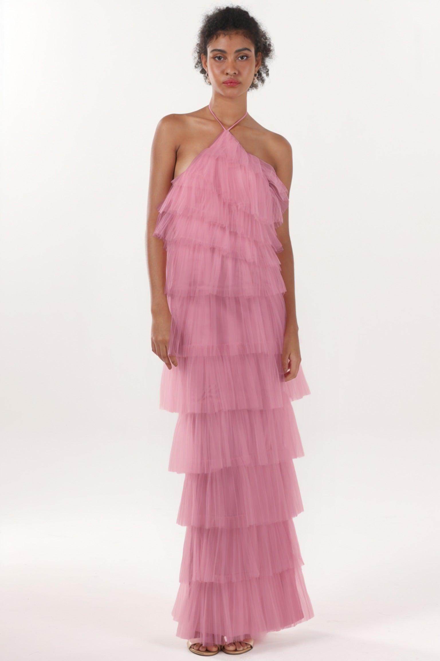 Sheath-Column Maxi Tulle Formal Dress CS0659