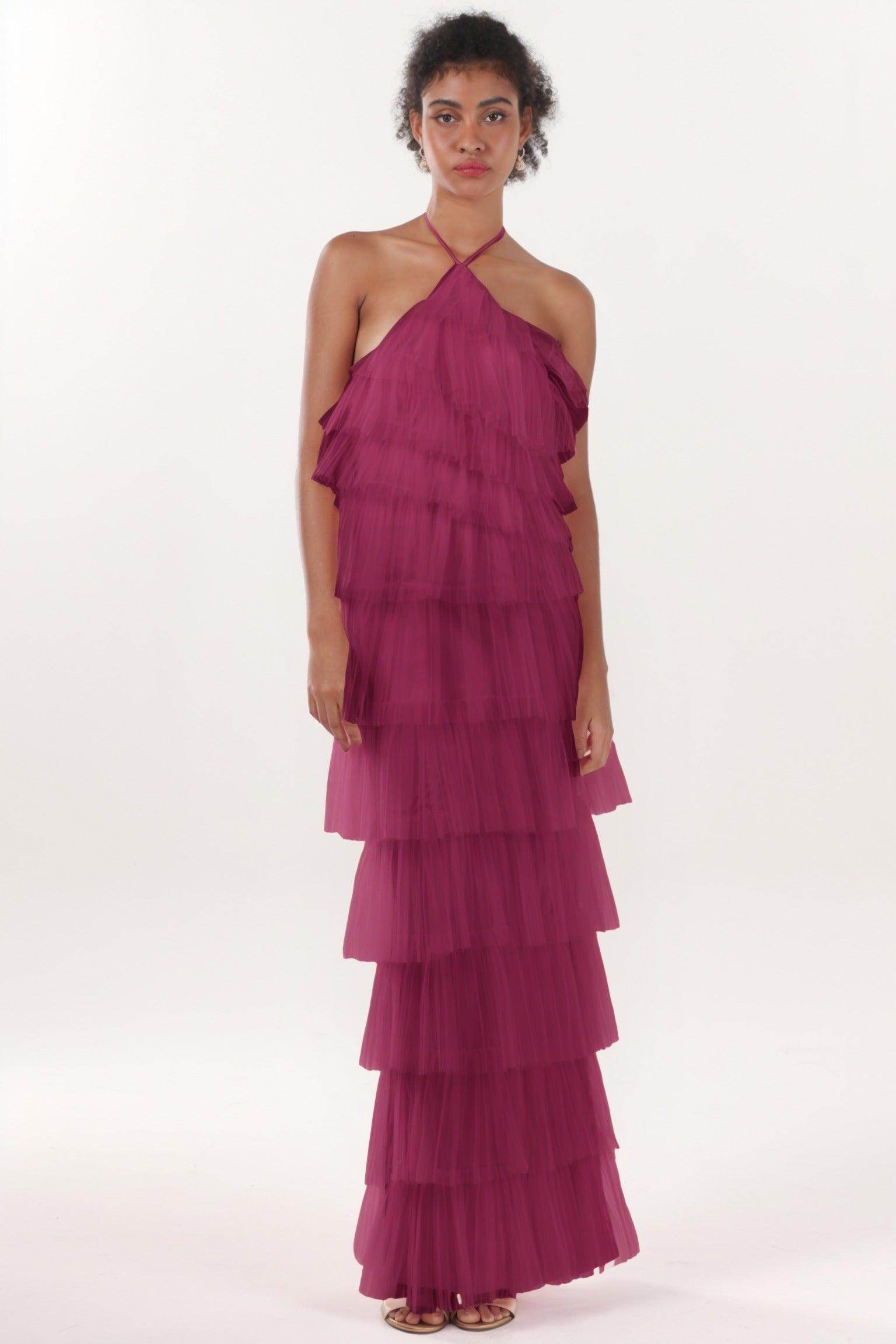 Sheath-Column Maxi Tulle Formal Dress CS0659