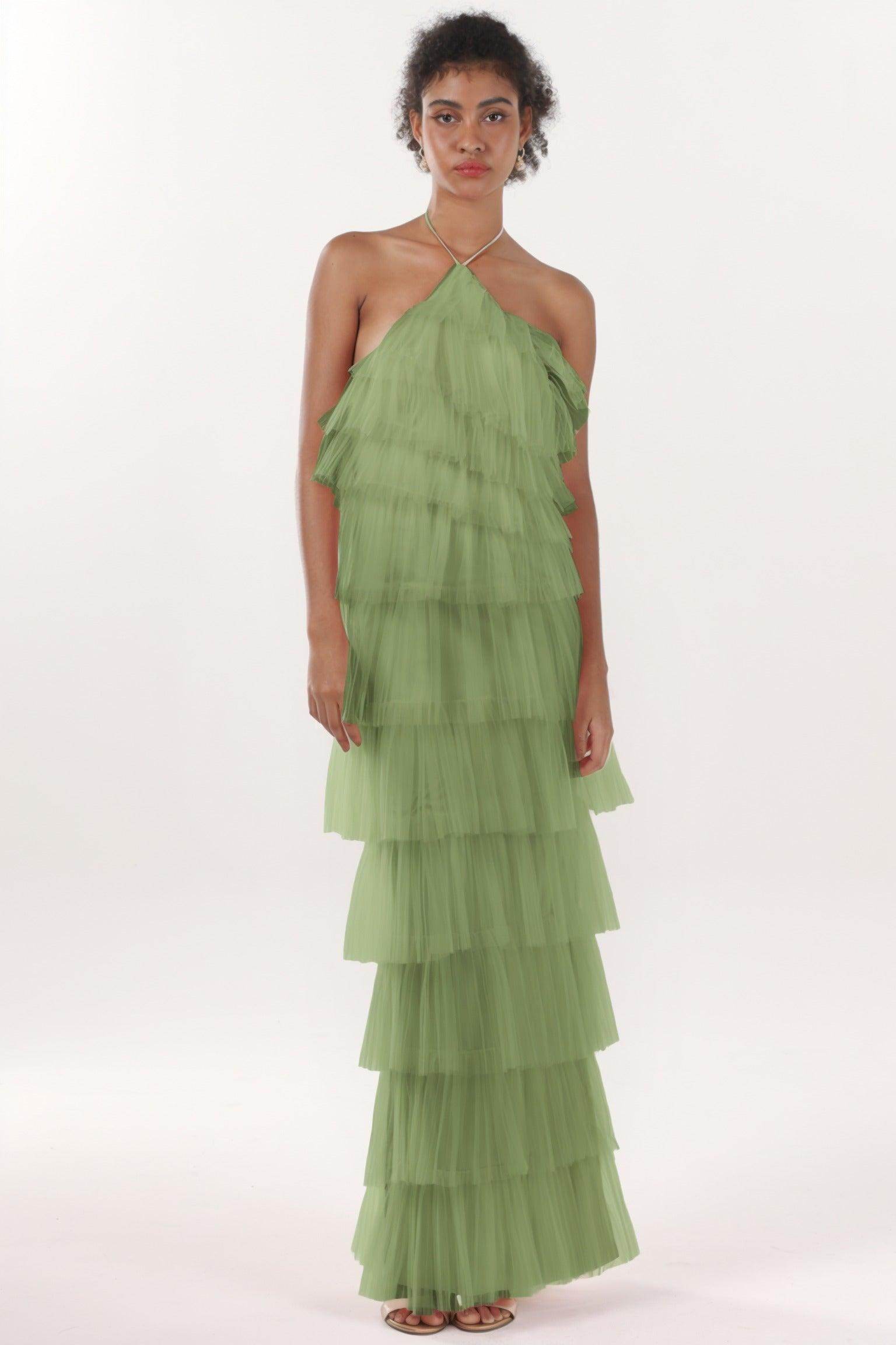 Sheath-Column Maxi Tulle Formal Dress CS0659