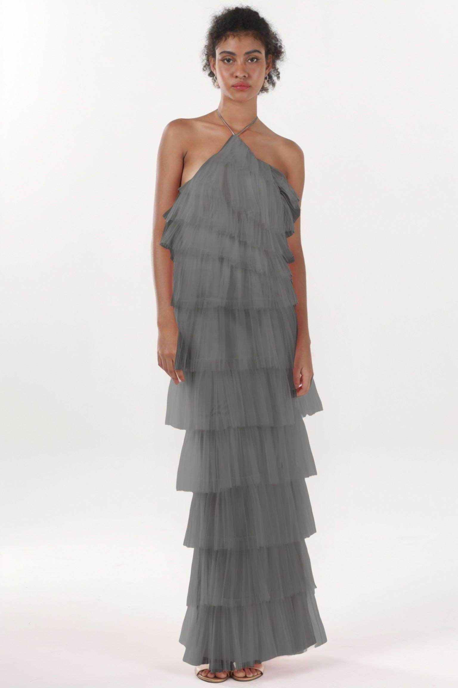 Sheath-Column Maxi Tulle Formal Dress CS0659
