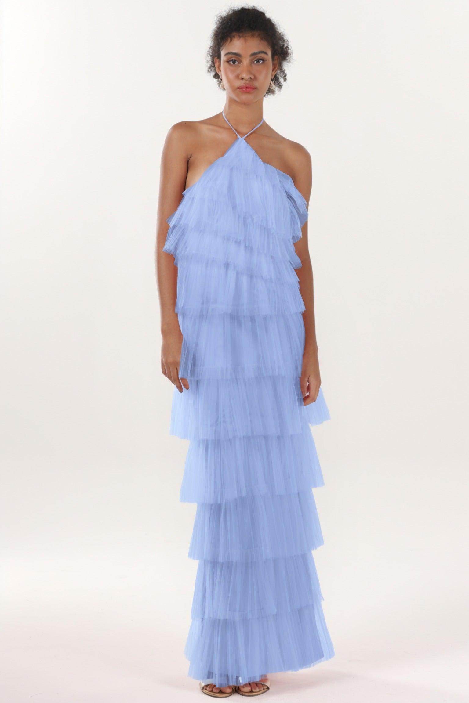 Sheath-Column Maxi Tulle Formal Dress CS0659