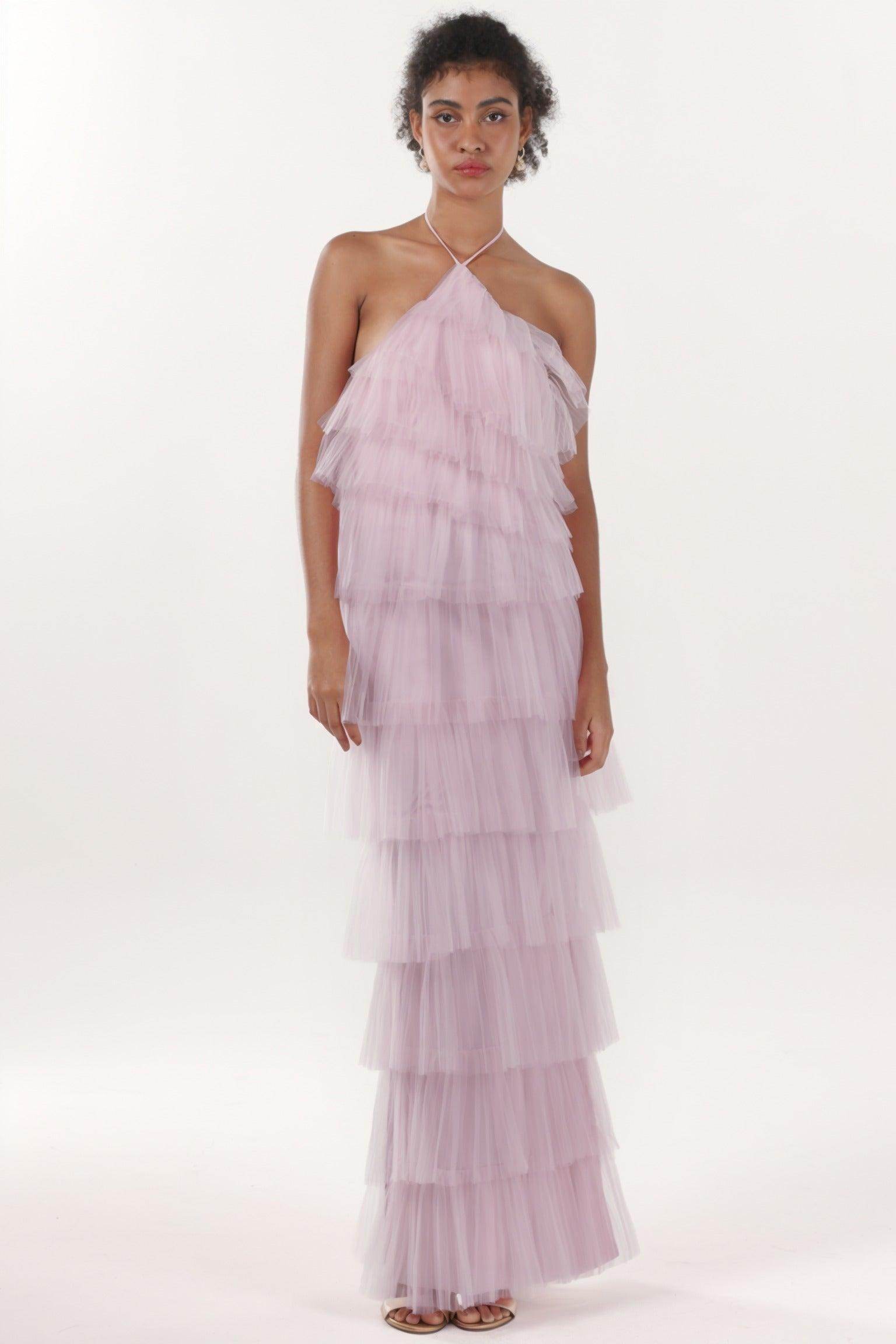 Sheath-Column Maxi Tulle Formal Dress CS0659