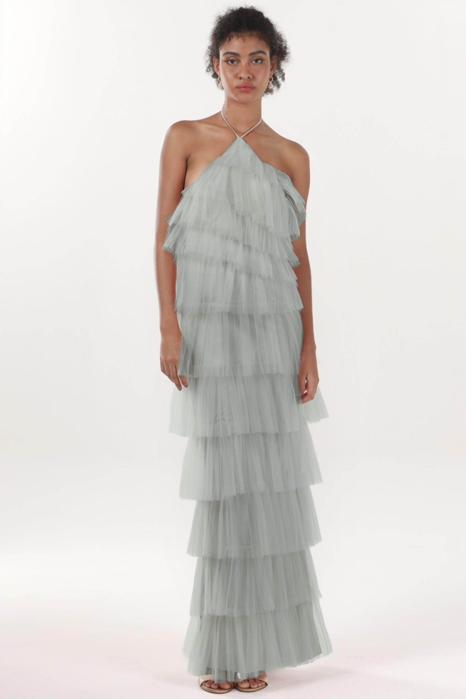 Sheath-Column Maxi Tulle Formal Dress CS0659