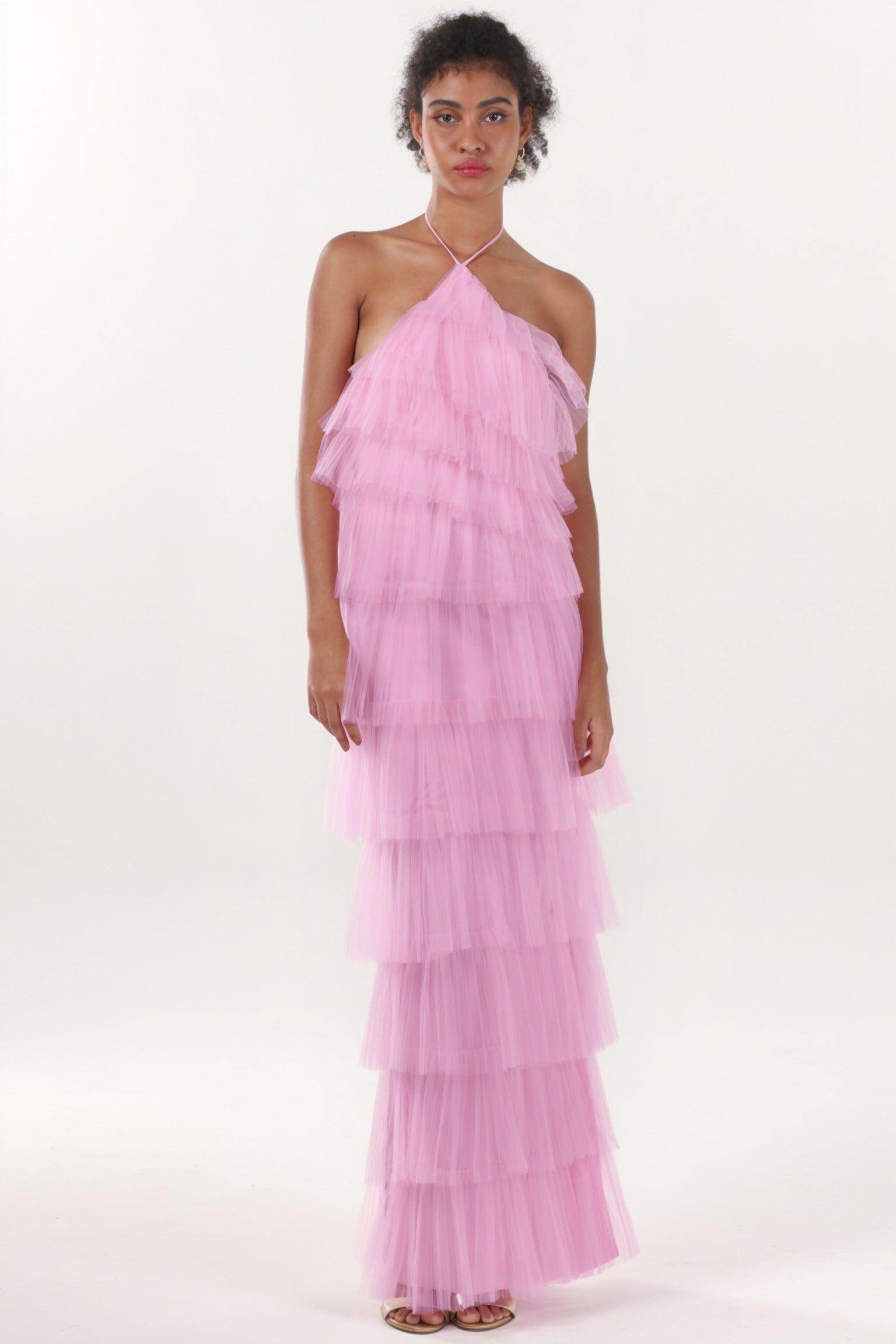 Sheath-Column Maxi Tulle Formal Dress CS0659