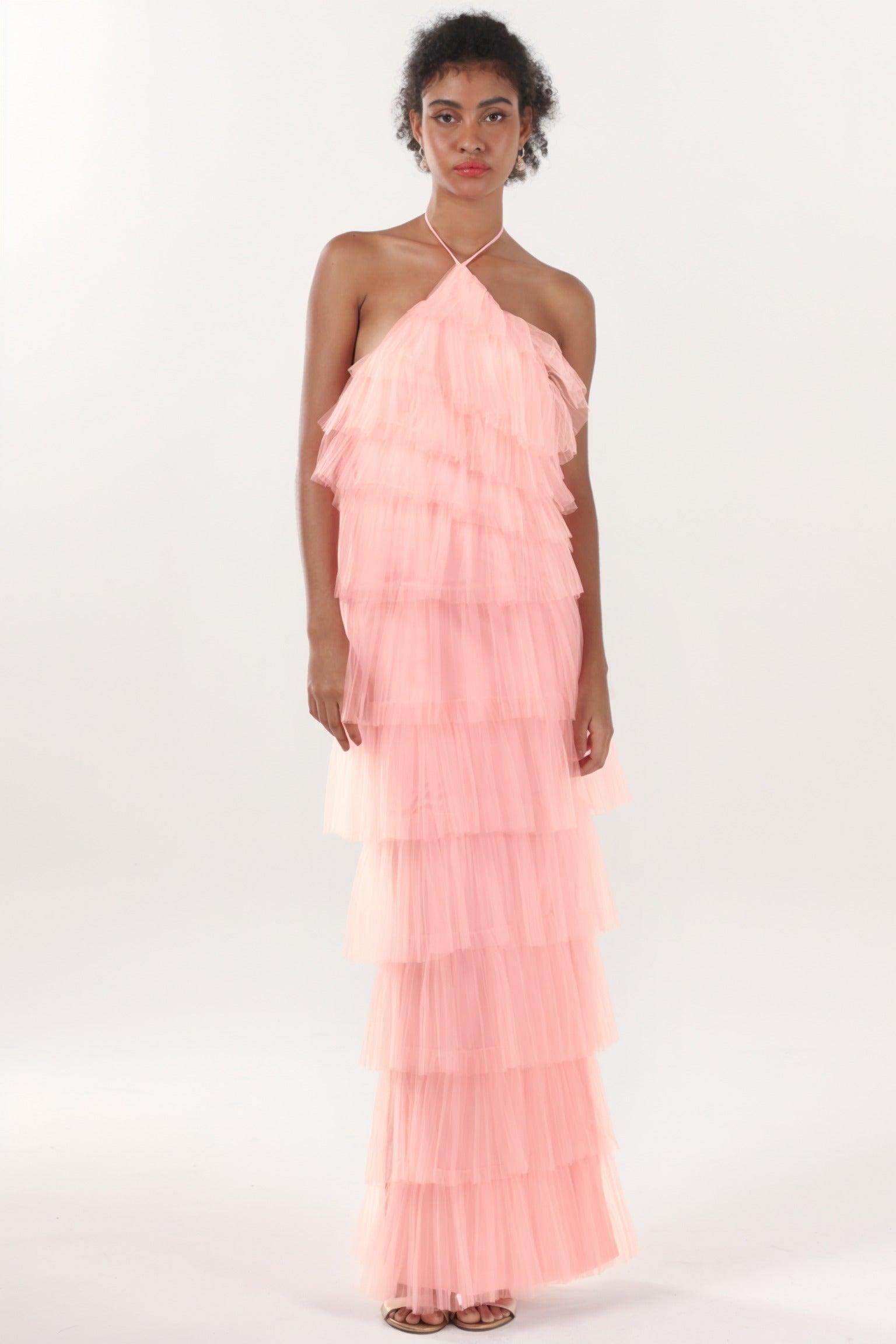 Sheath-Column Maxi Tulle Formal Dress CS0659