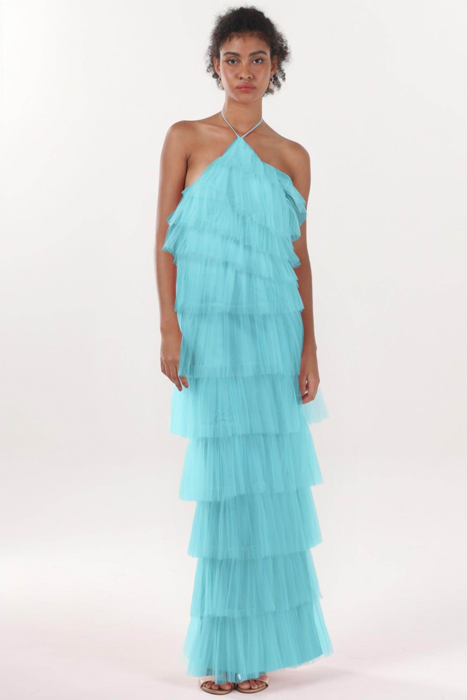 Sheath-Column Maxi Tulle Formal Dress CS0659