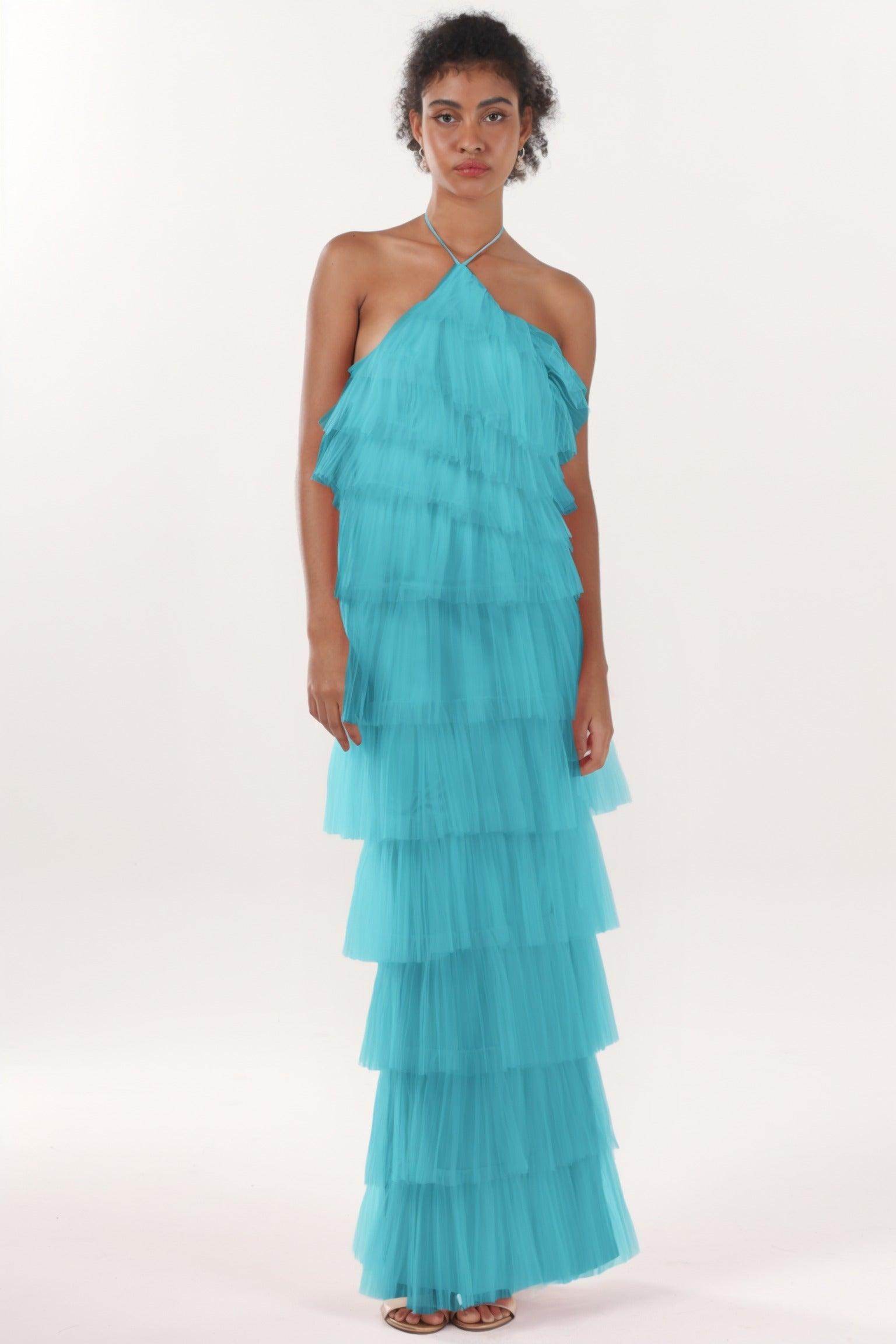 Sheath-Column Maxi Tulle Formal Dress CS0659