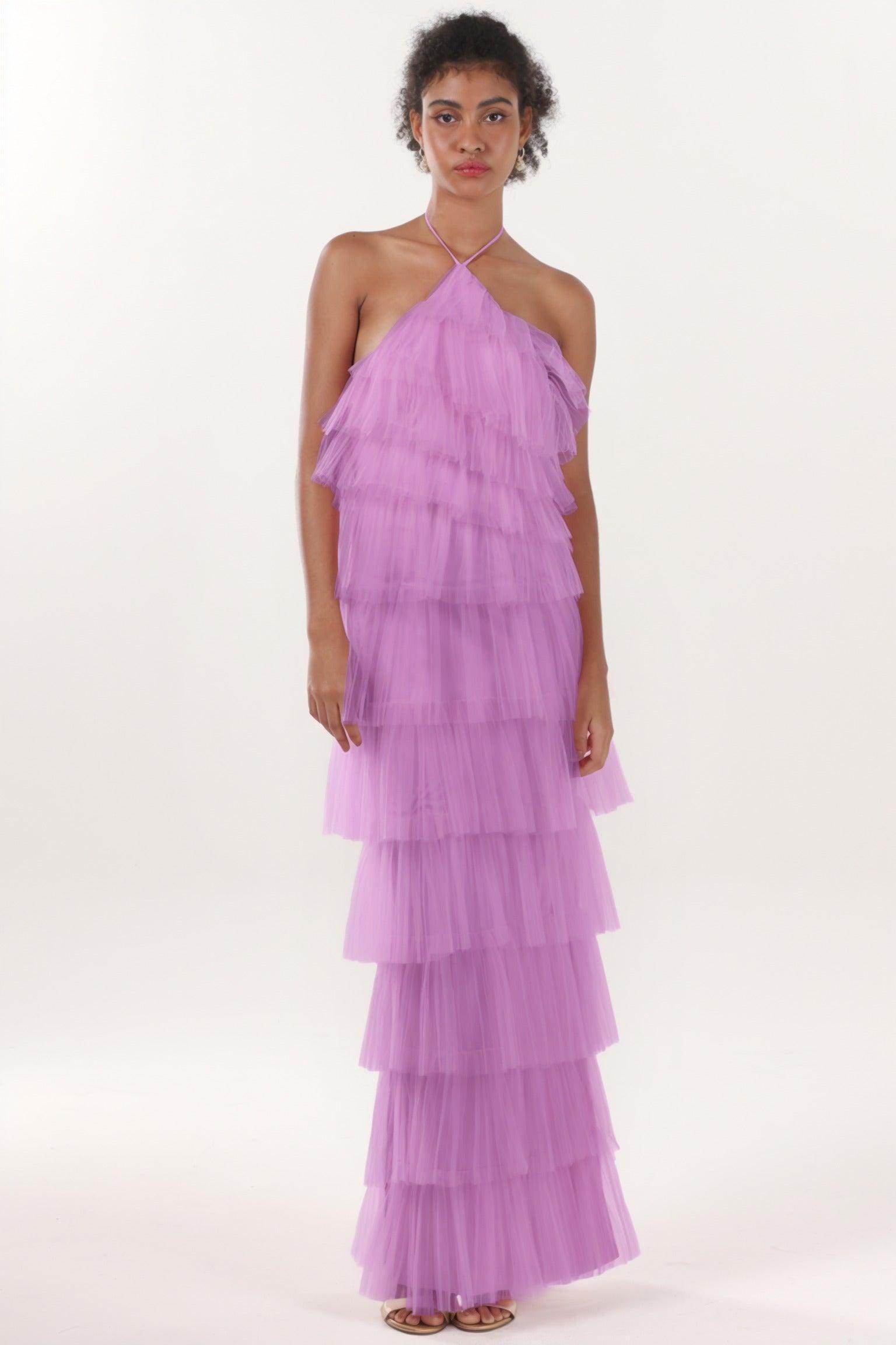 Sheath-Column Maxi Tulle Formal Dress CS0659