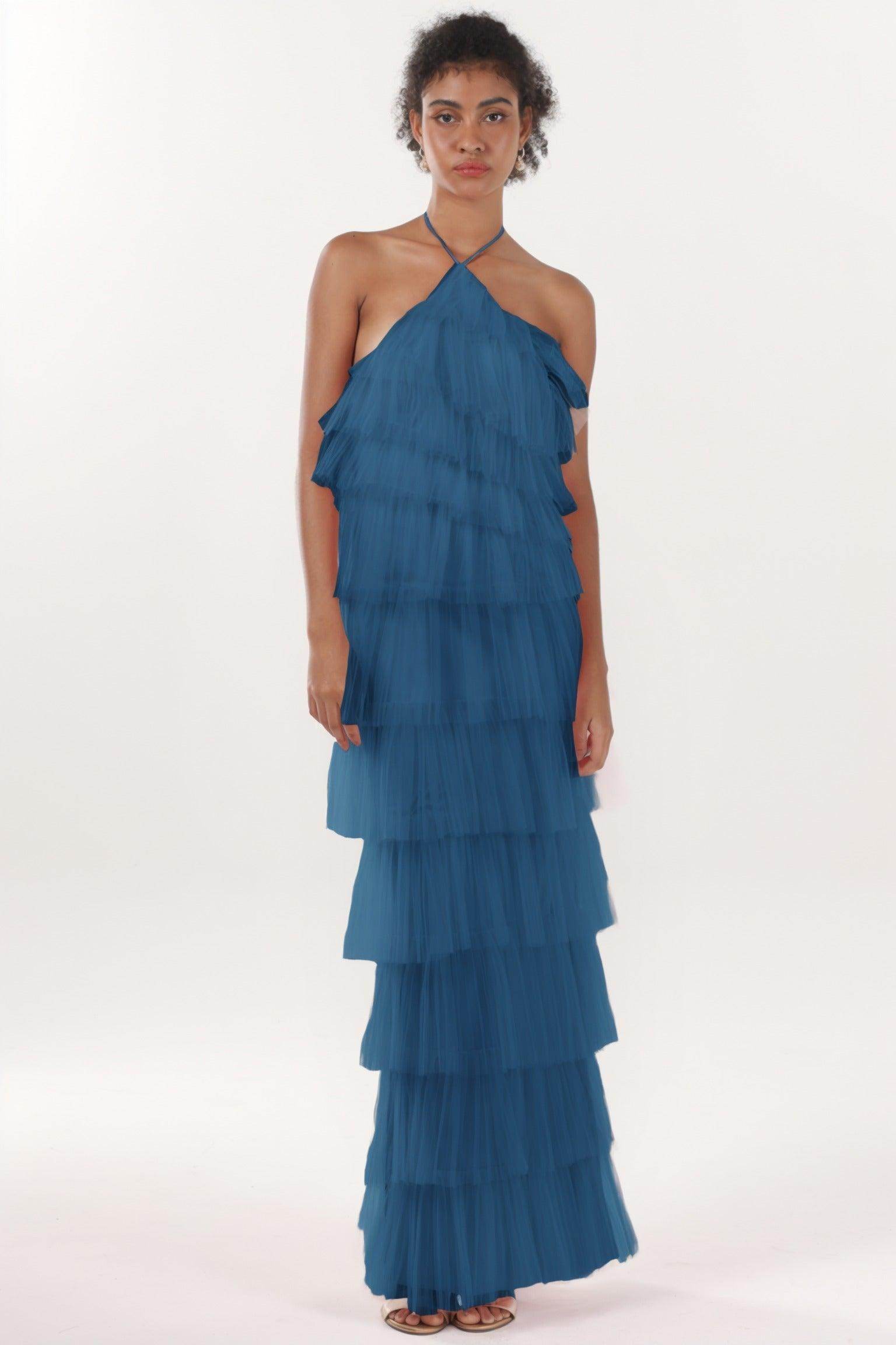 Sheath-Column Maxi Tulle Formal Dress CS0659