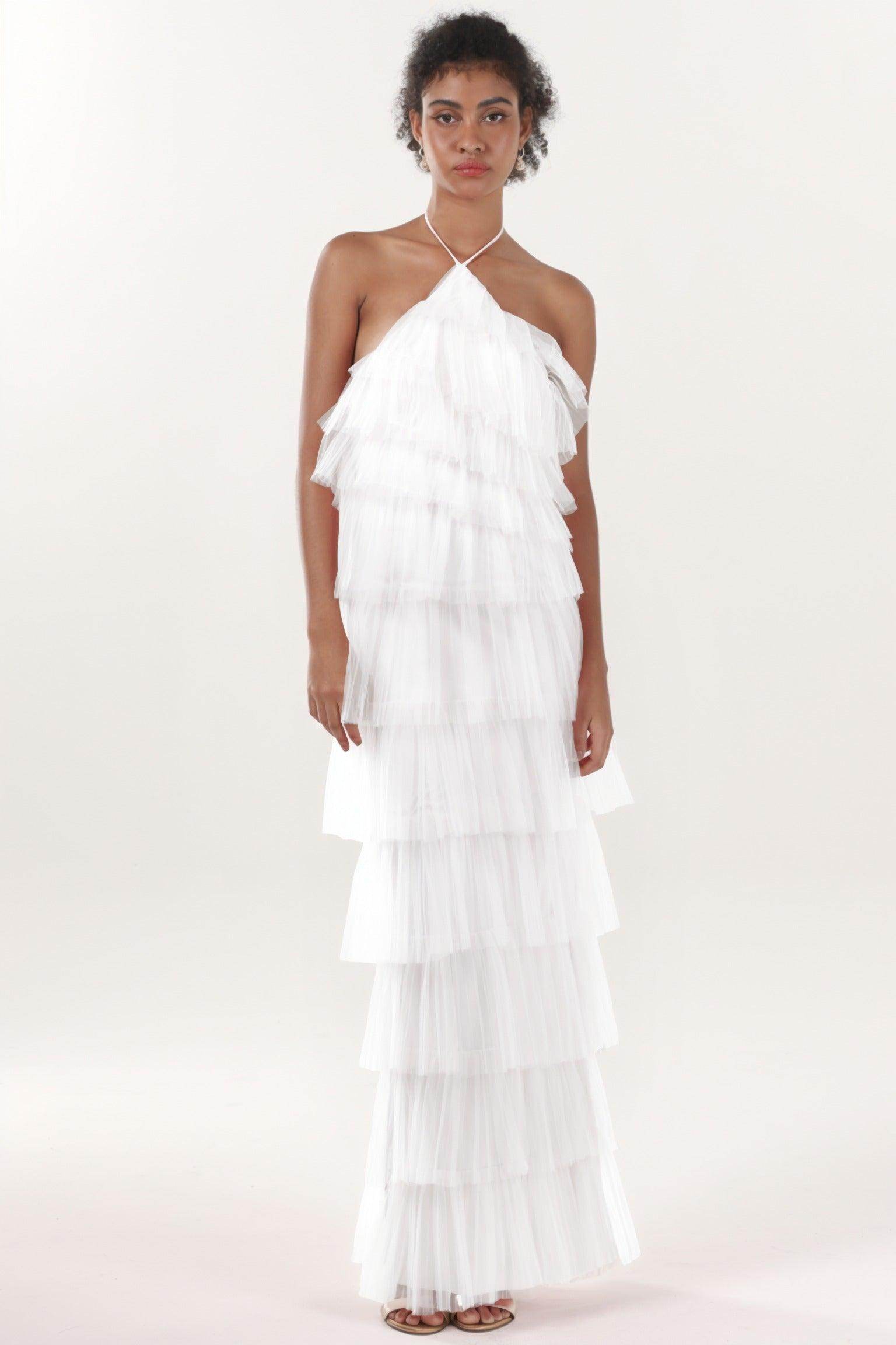 Sheath-Column Maxi Tulle Formal Dress CS0659