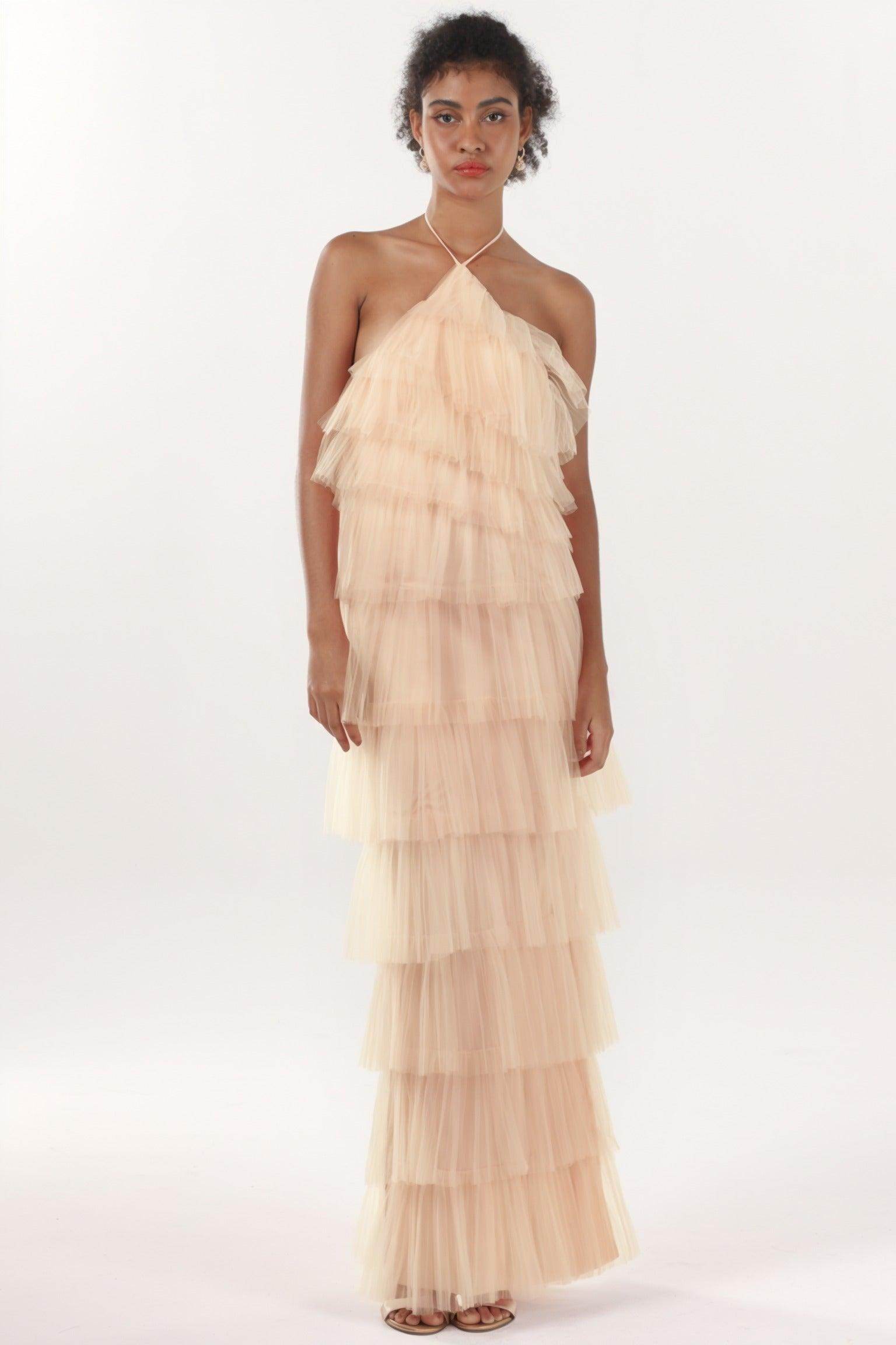 Sheath-Column Maxi Tulle Formal Dress CS0659