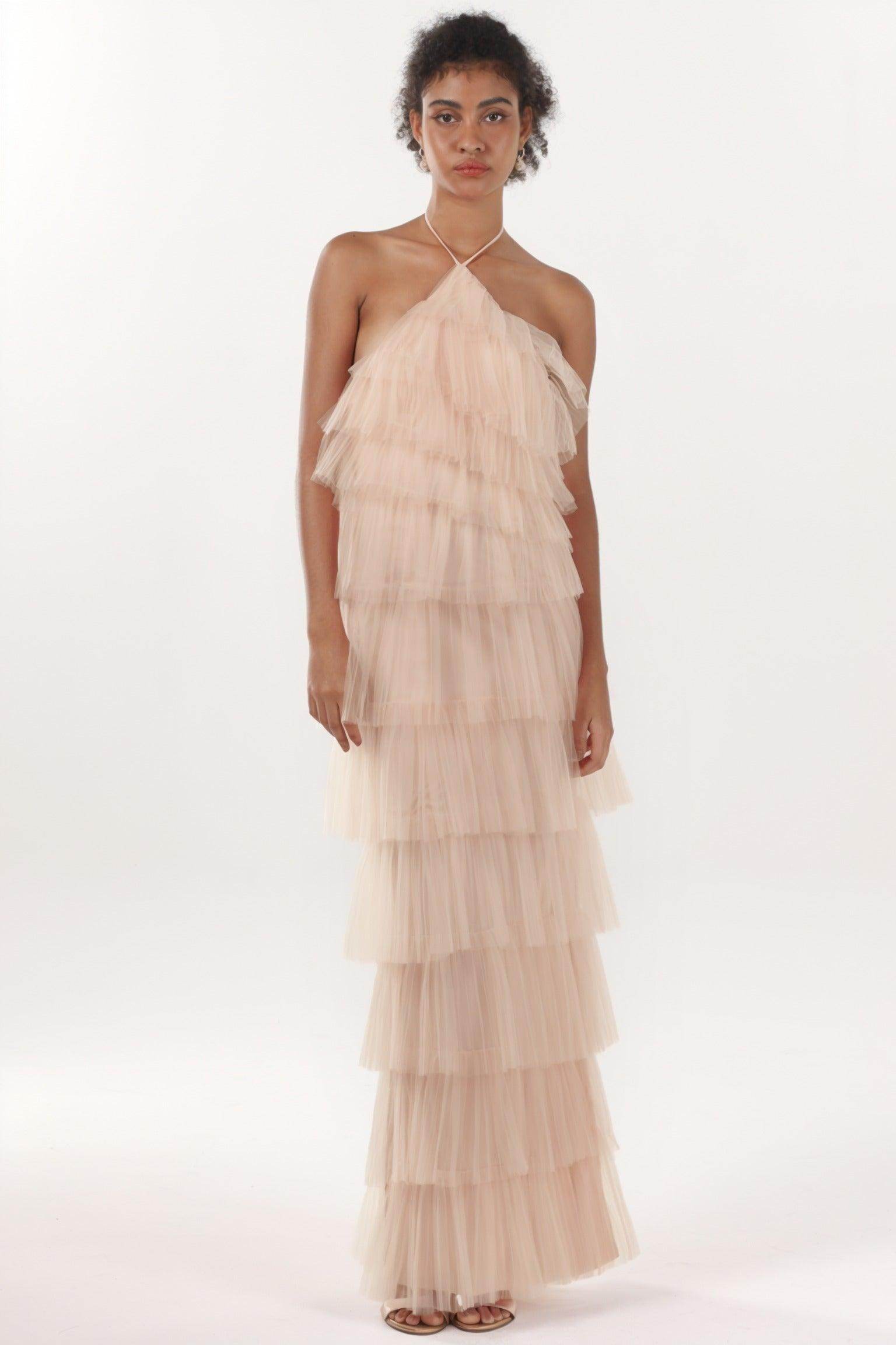 Sheath-Column Maxi Tulle Formal Dress CS0659