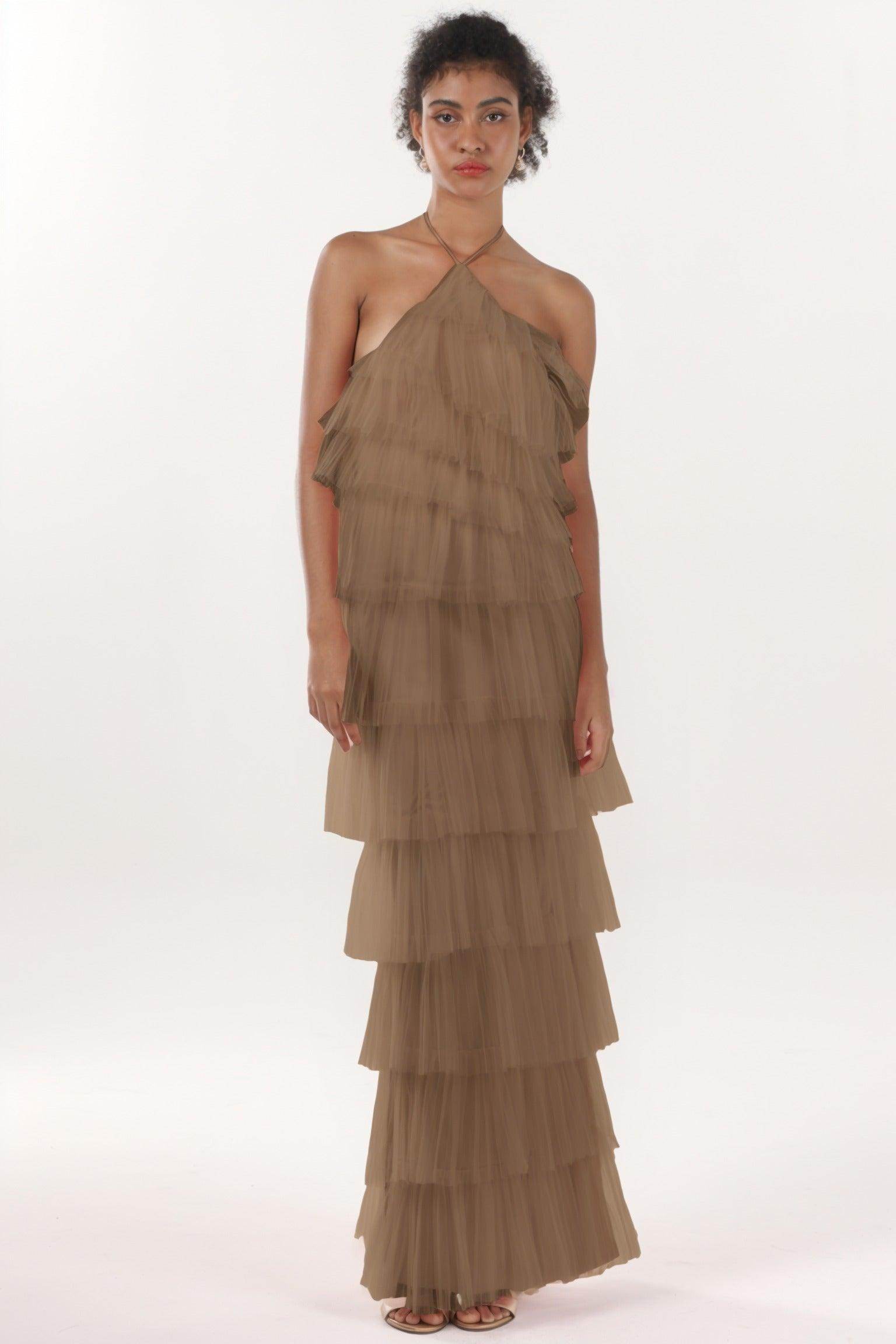 Sheath-Column Maxi Tulle Formal Dress CS0659