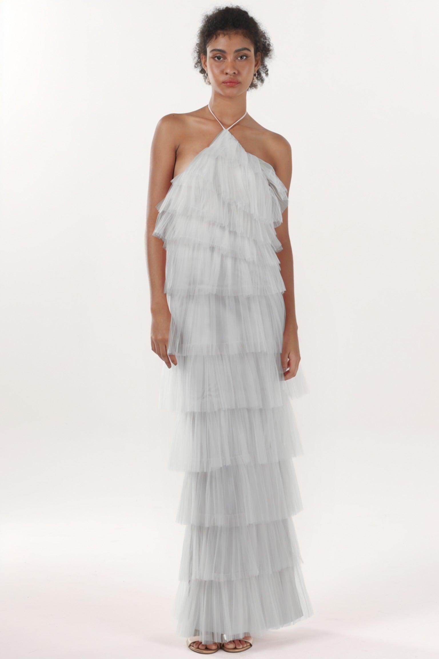 Sheath-Column Maxi Tulle Formal Dress CS0659