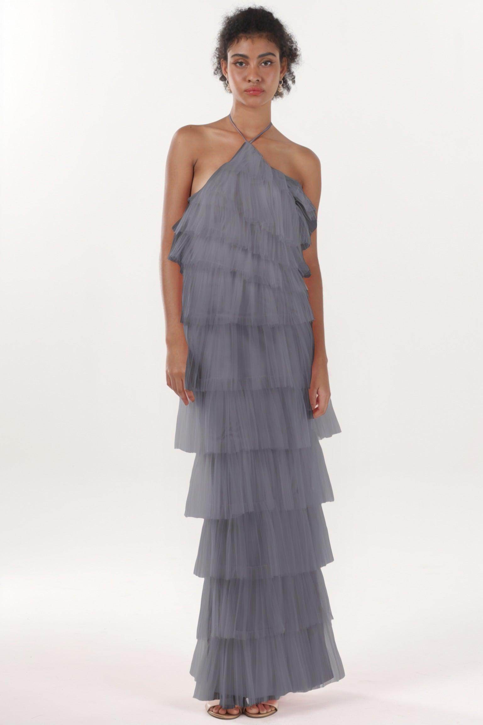 Sheath-Column Maxi Tulle Formal Dress CS0659