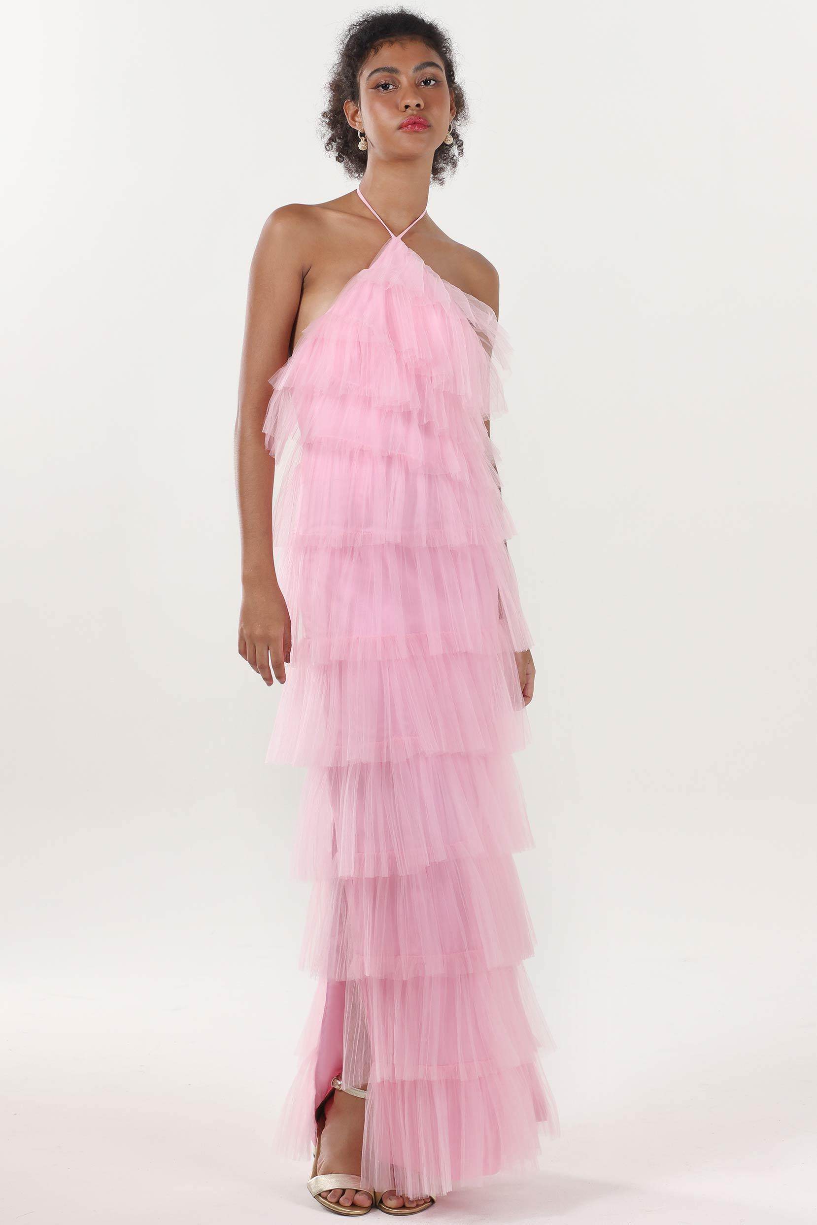 Sheath-Column Maxi Tulle Formal Dress CS0659
